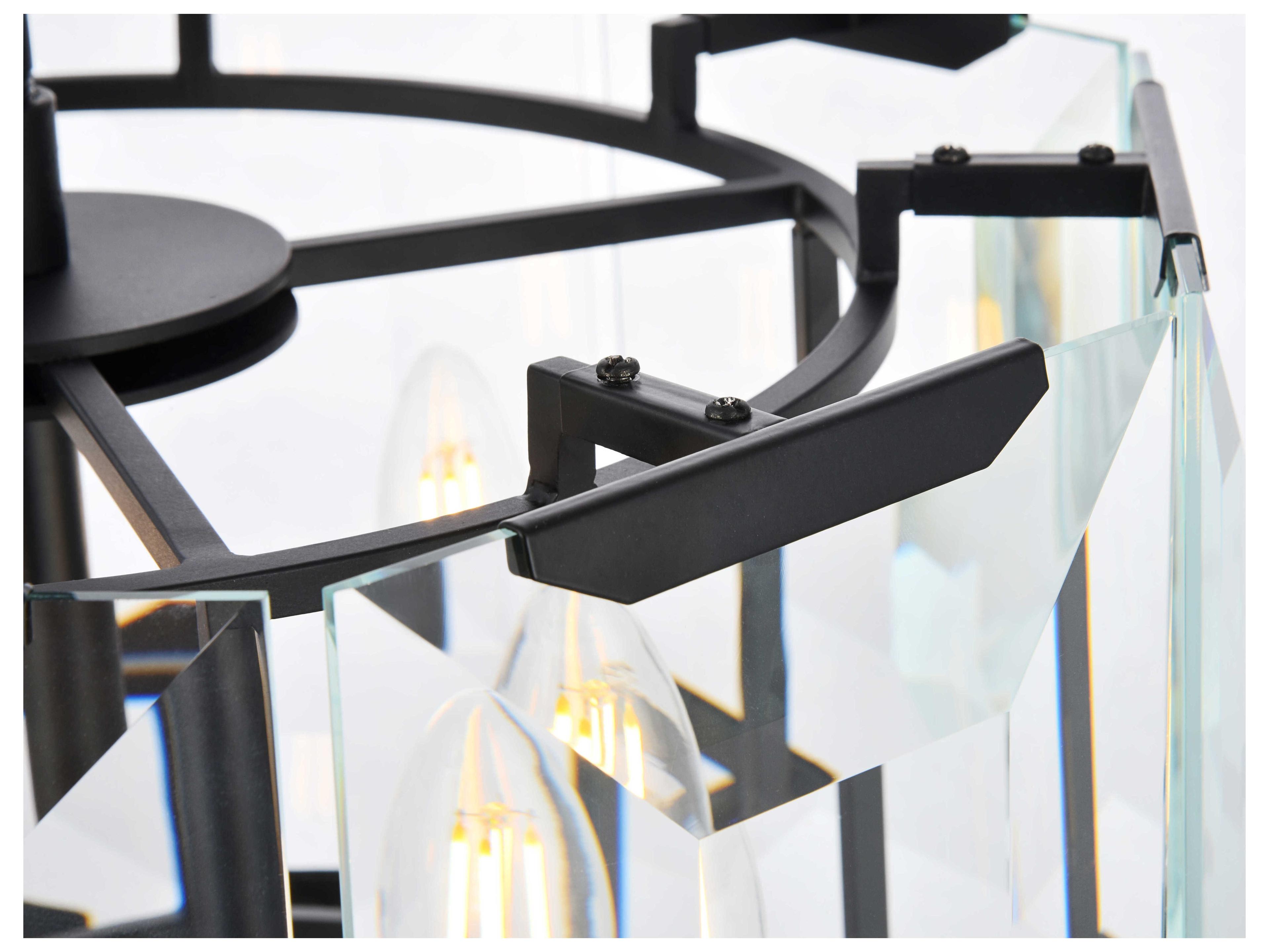 Elegant Lighting Monaco 4-Light Matte Black Clear Glass Drum Pendant