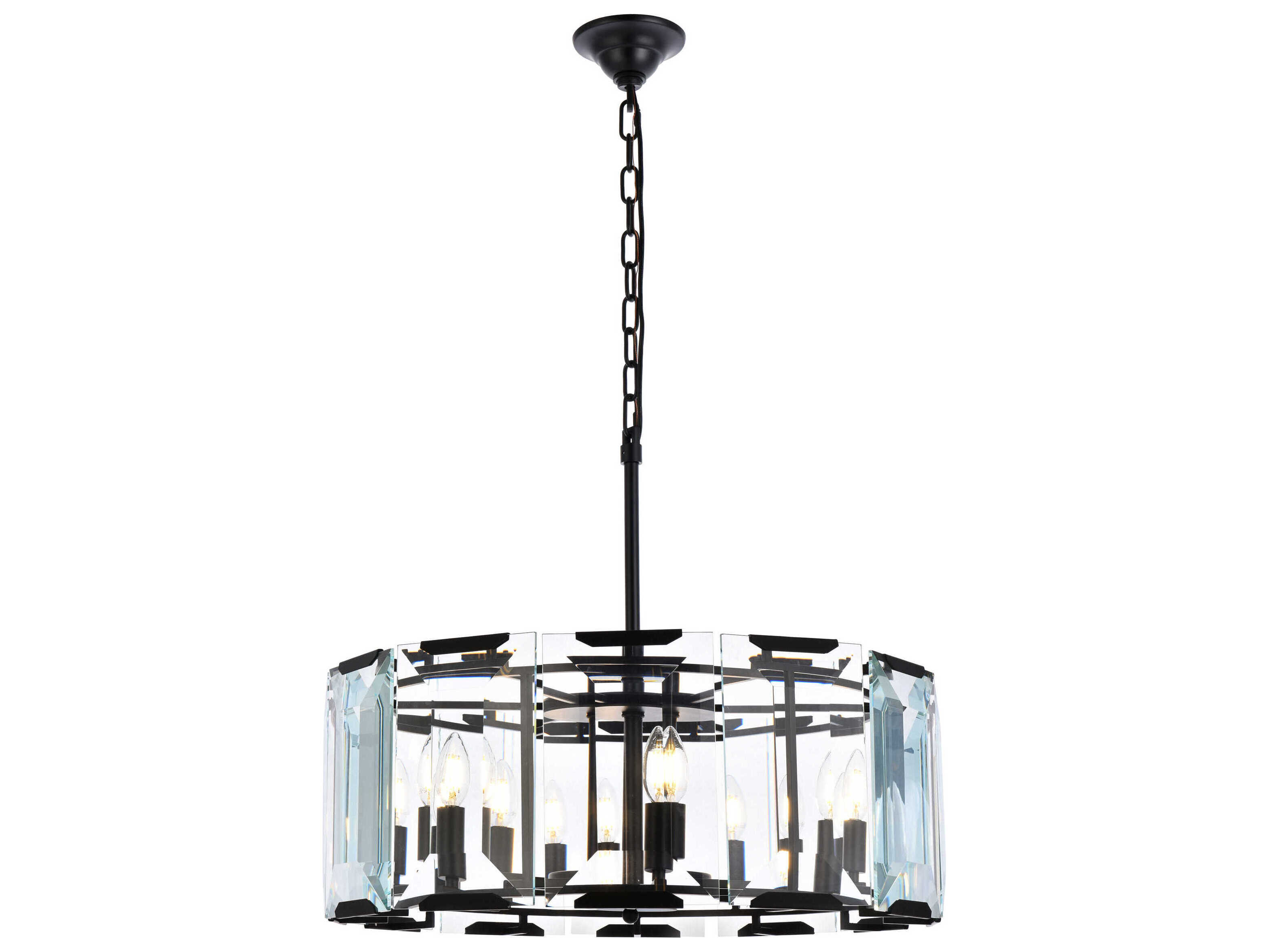 Elegant Lighting Monaco 6-Light Matte Black Clear Glass Drum Chandelier