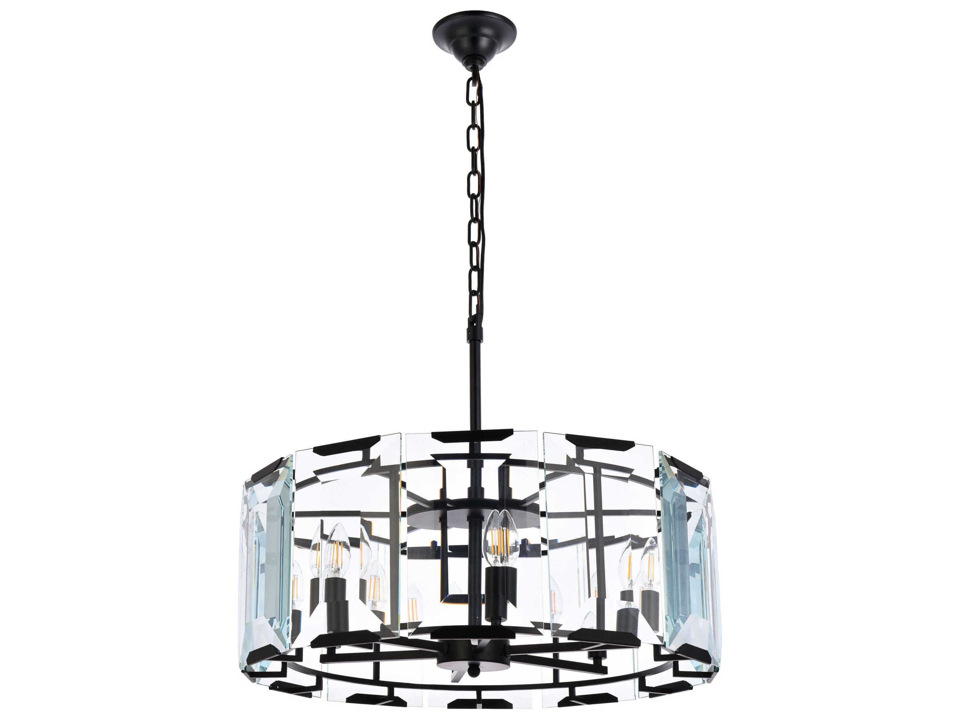 Elegant Lighting Monaco 6-Light Matte Black Clear Glass Drum Chandelier