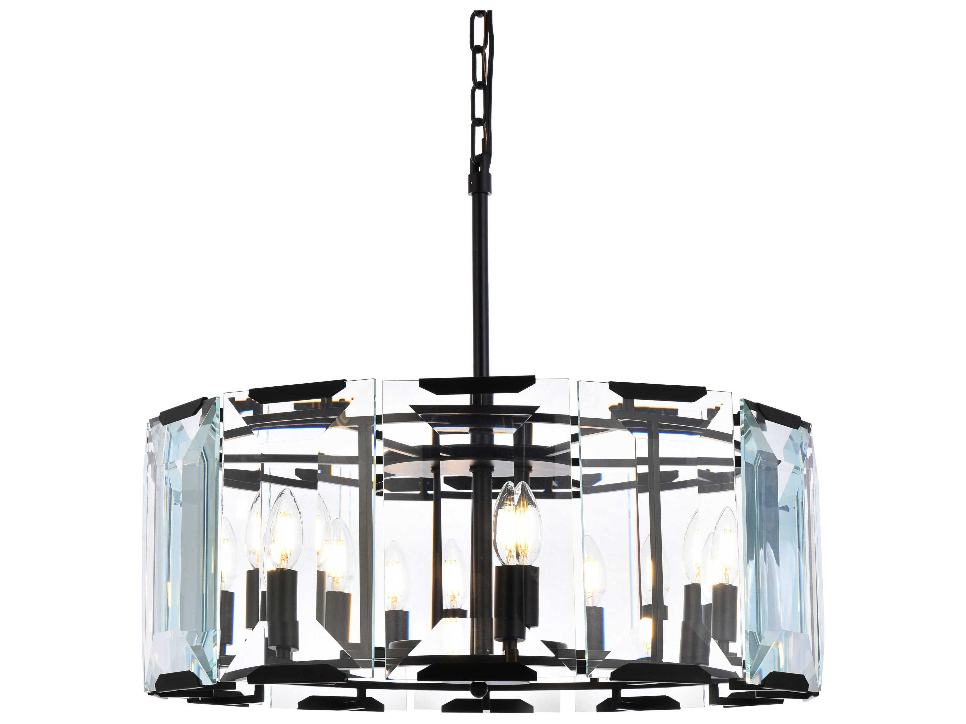 Elegant Lighting Monaco 6-Light Matte Black Clear Glass Drum Chandelier