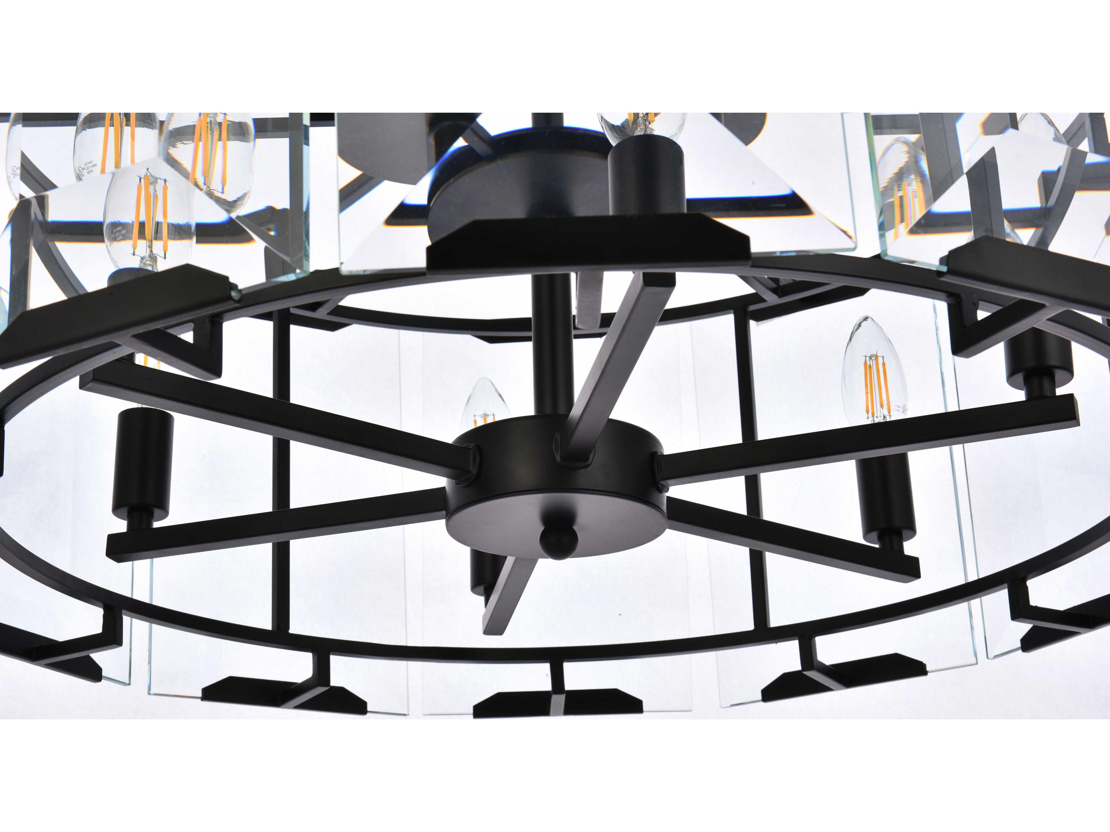 Elegant Lighting Monaco 6-Light Matte Black Clear Glass Drum Chandelier