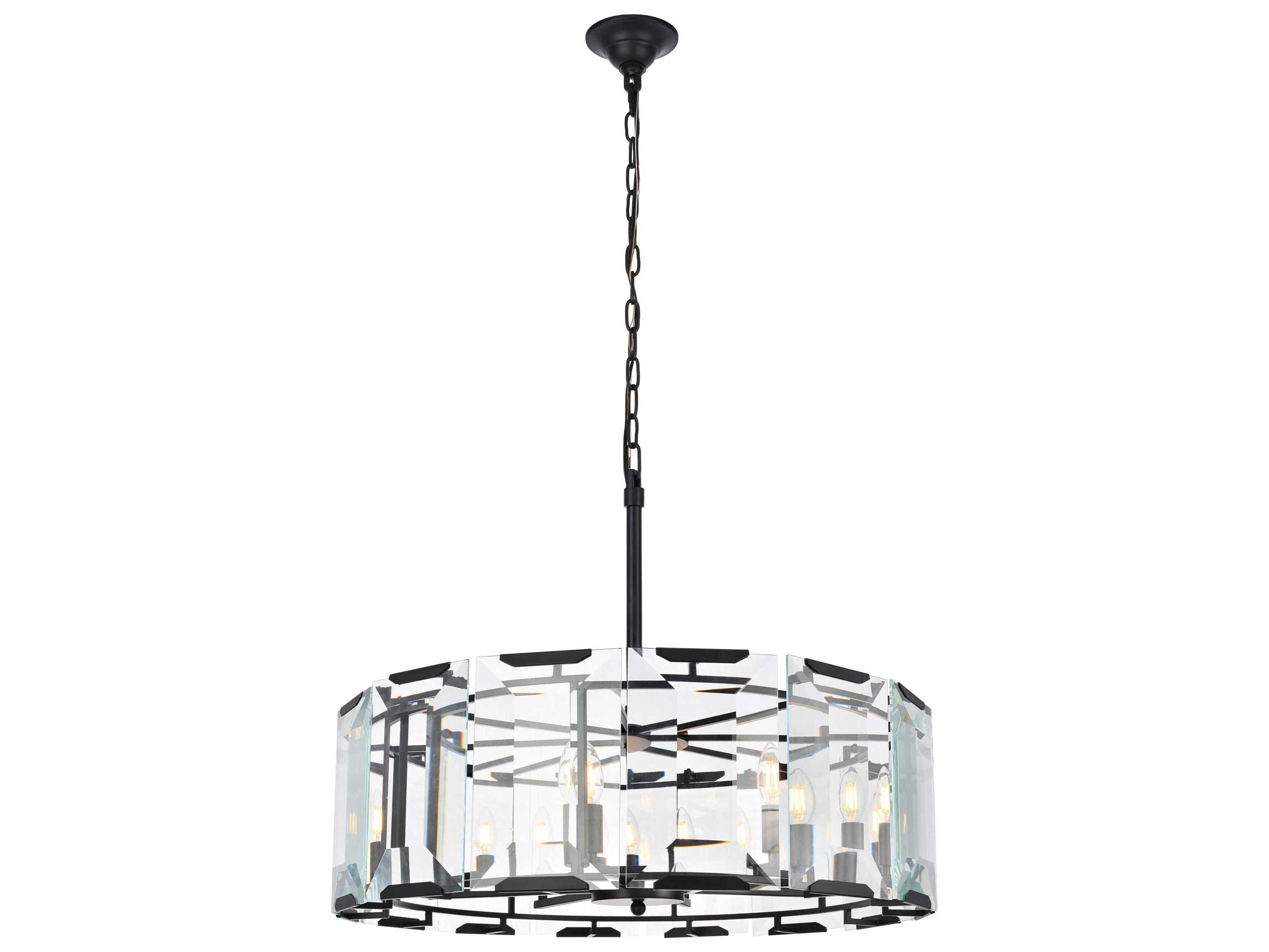 Elegant Lighting Monaco 8-Light Matte Black Clear Glass Drum Chandelier
