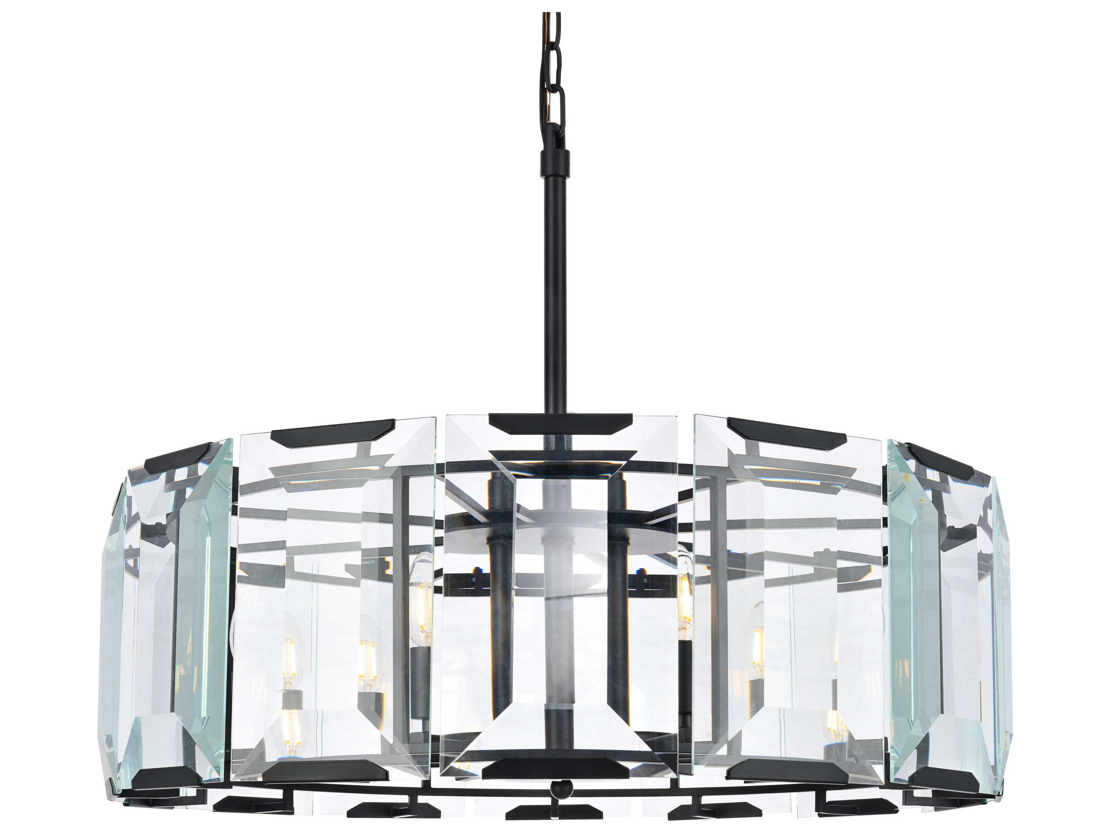 Elegant Lighting Monaco 8-Light Matte Black Clear Glass Drum Chandelier
