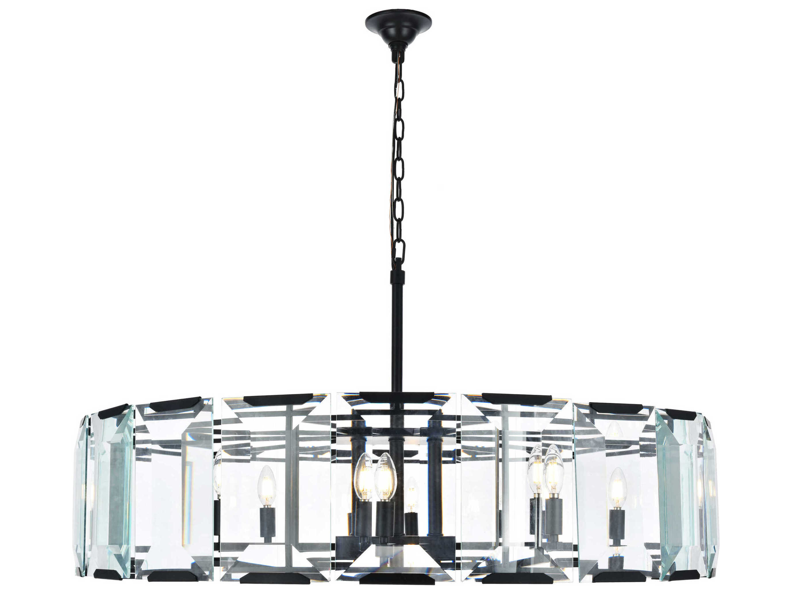 Elegant Lighting Monaco 10-Light Matte Black Clear Glass Drum Chandelier