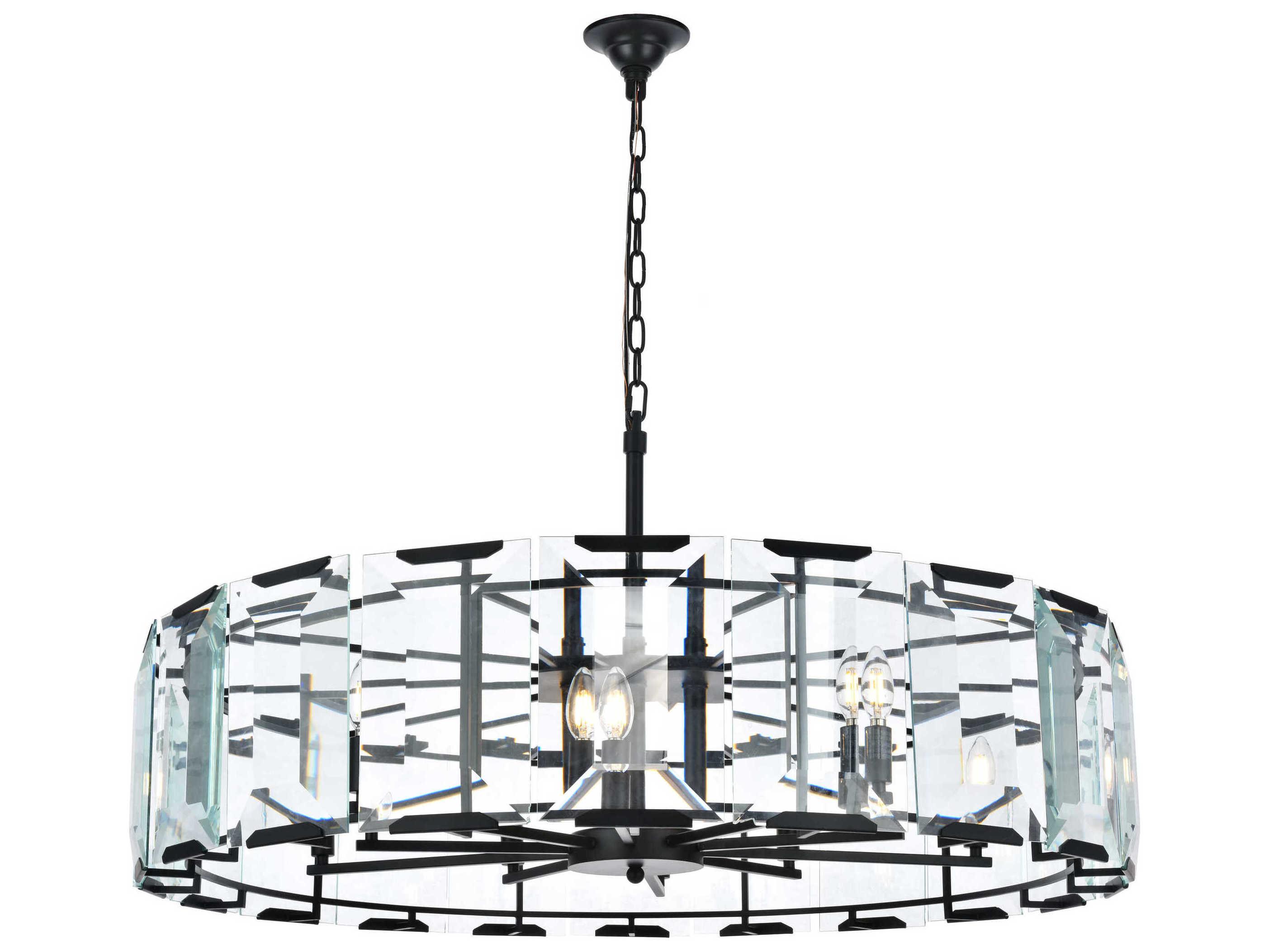 Elegant Lighting Monaco 10-Light Matte Black Clear Glass Drum Chandelier