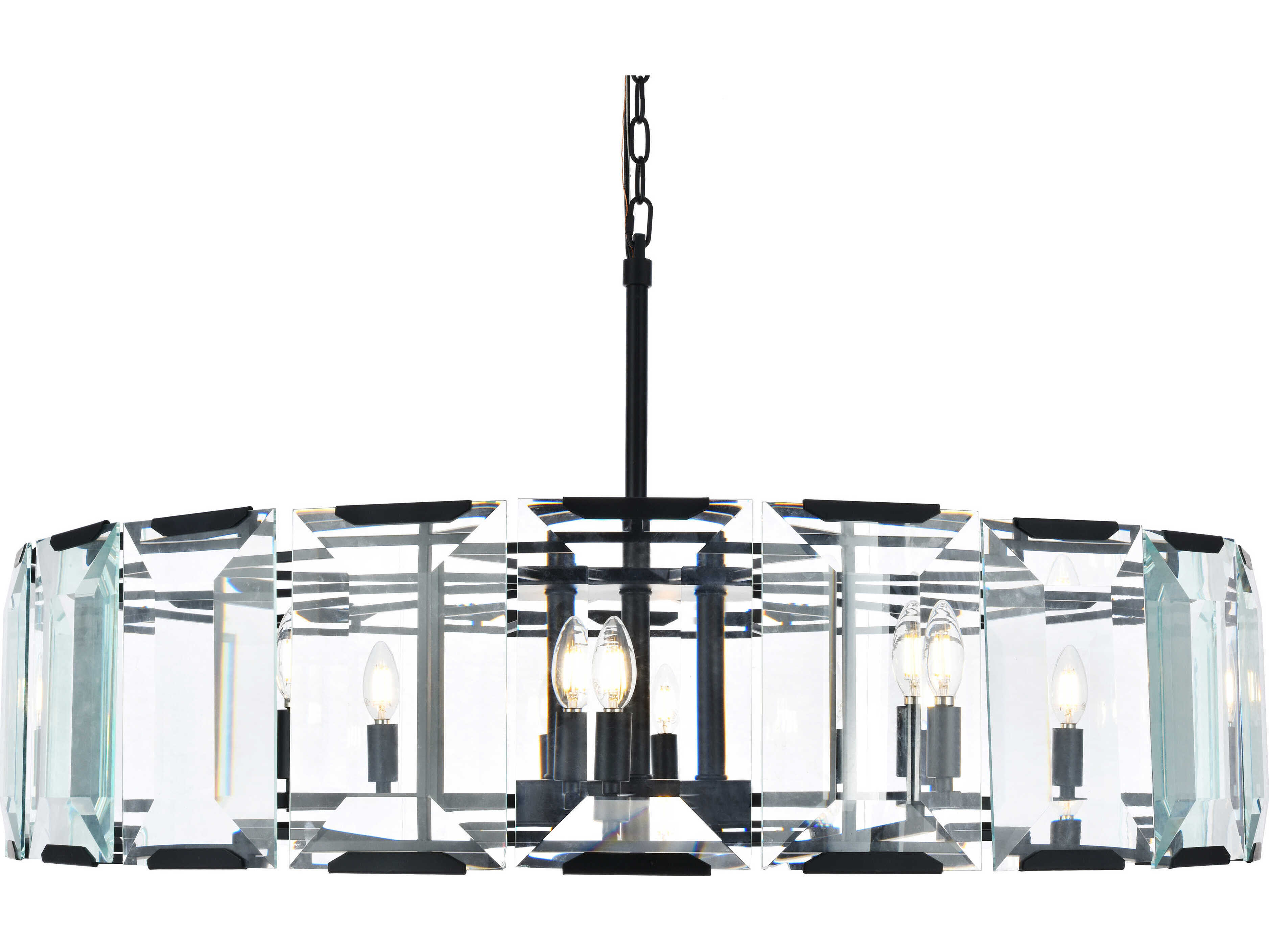Elegant Lighting Monaco 10-Light Matte Black Clear Glass Drum Chandelier