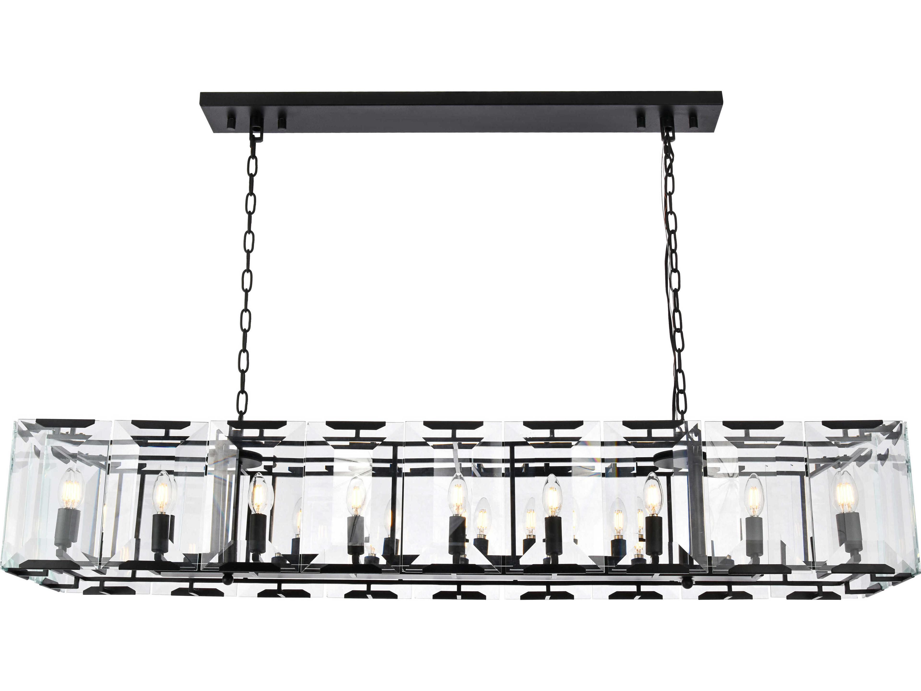 Elegant Lighting Monaco 18-Light8-Light Matte Black Clear Glass Island Pendant