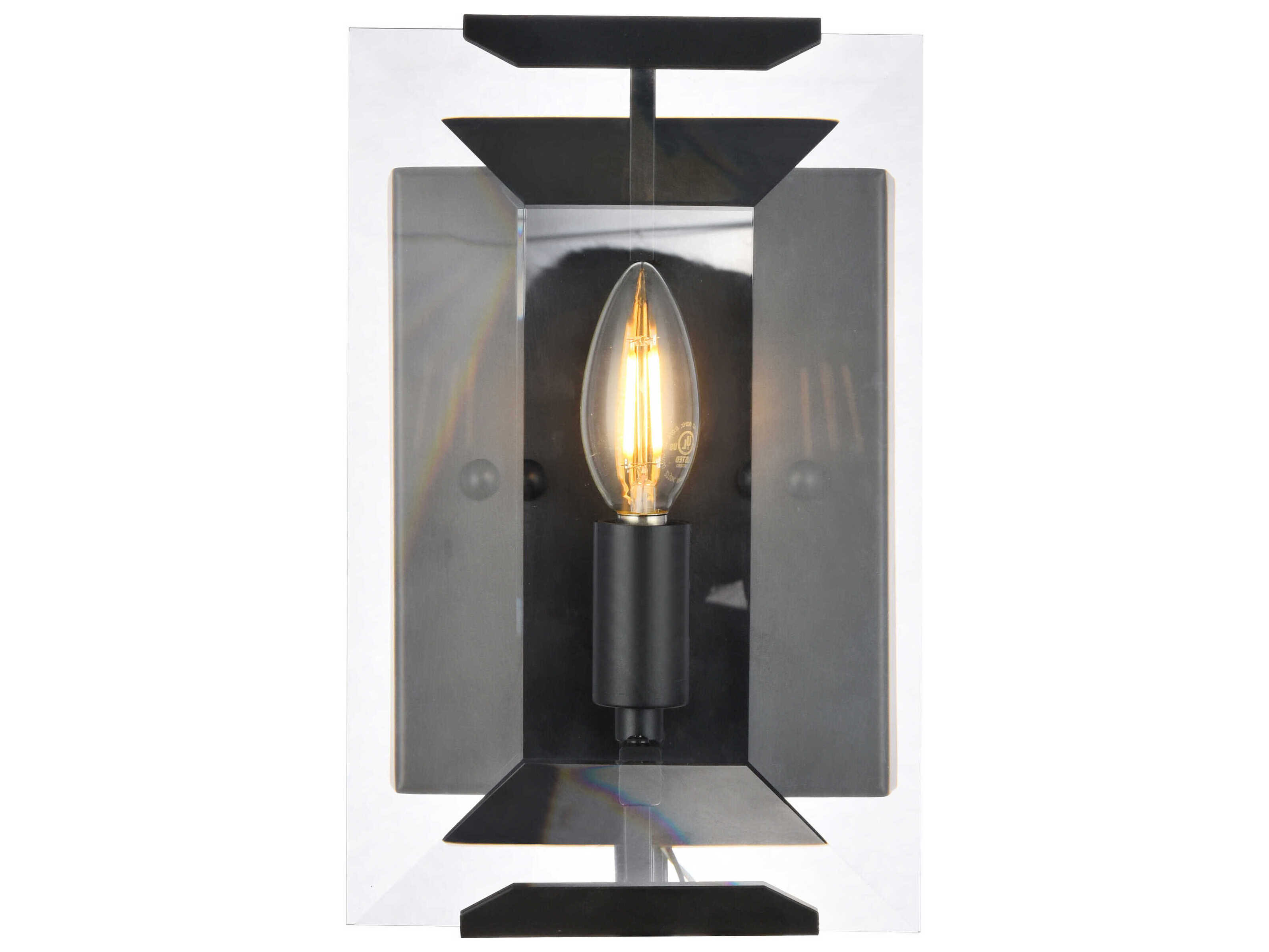 Elegant Lighting Monaco 1-Light Matte Black Clear Glass Wall Sconce