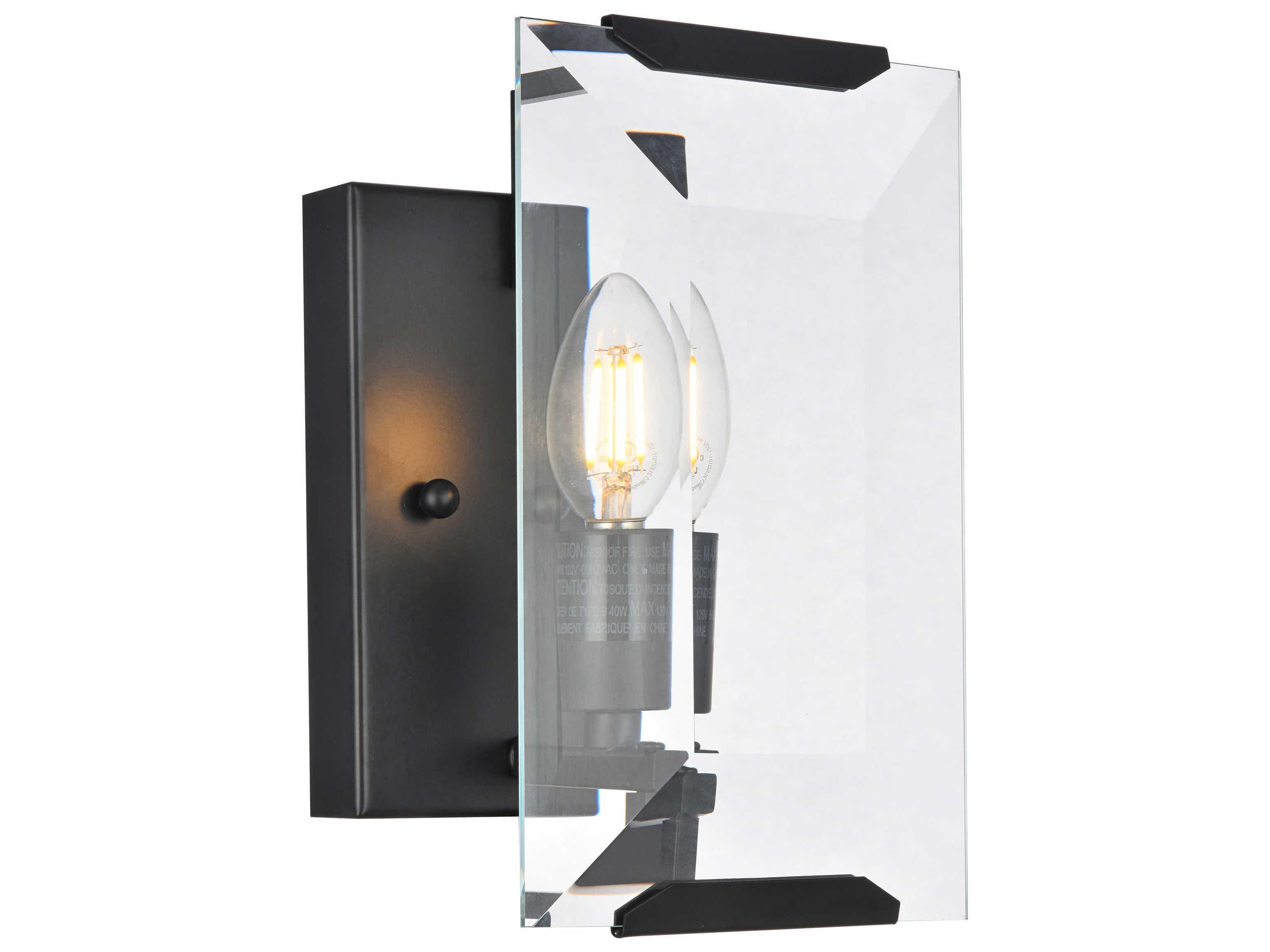Elegant Lighting Monaco 1-Light Matte Black Clear Glass Wall Sconce