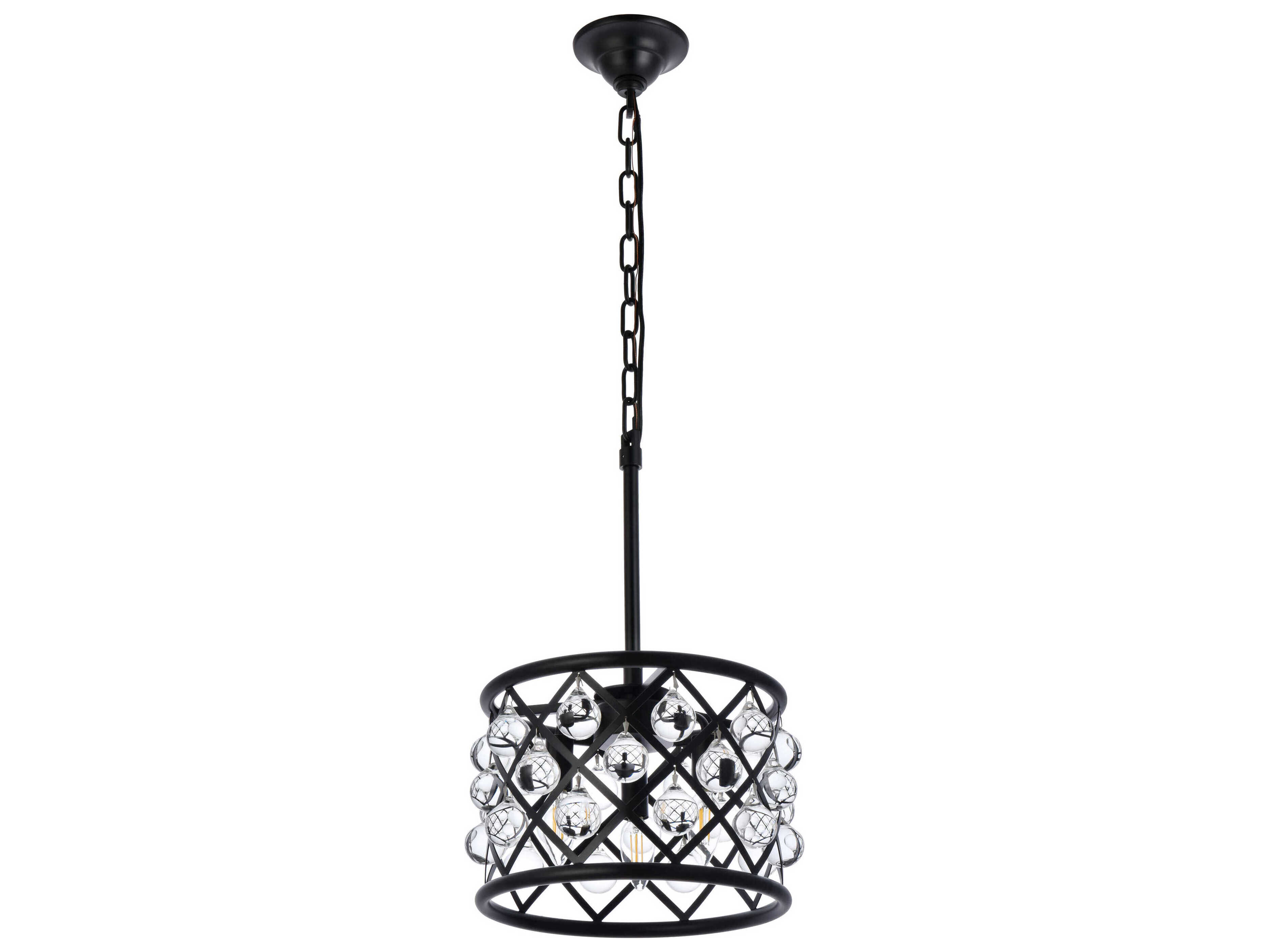Elegant Lighting Madison 3-Light Matte Black Clear Crystal Drum Mini Pendant
