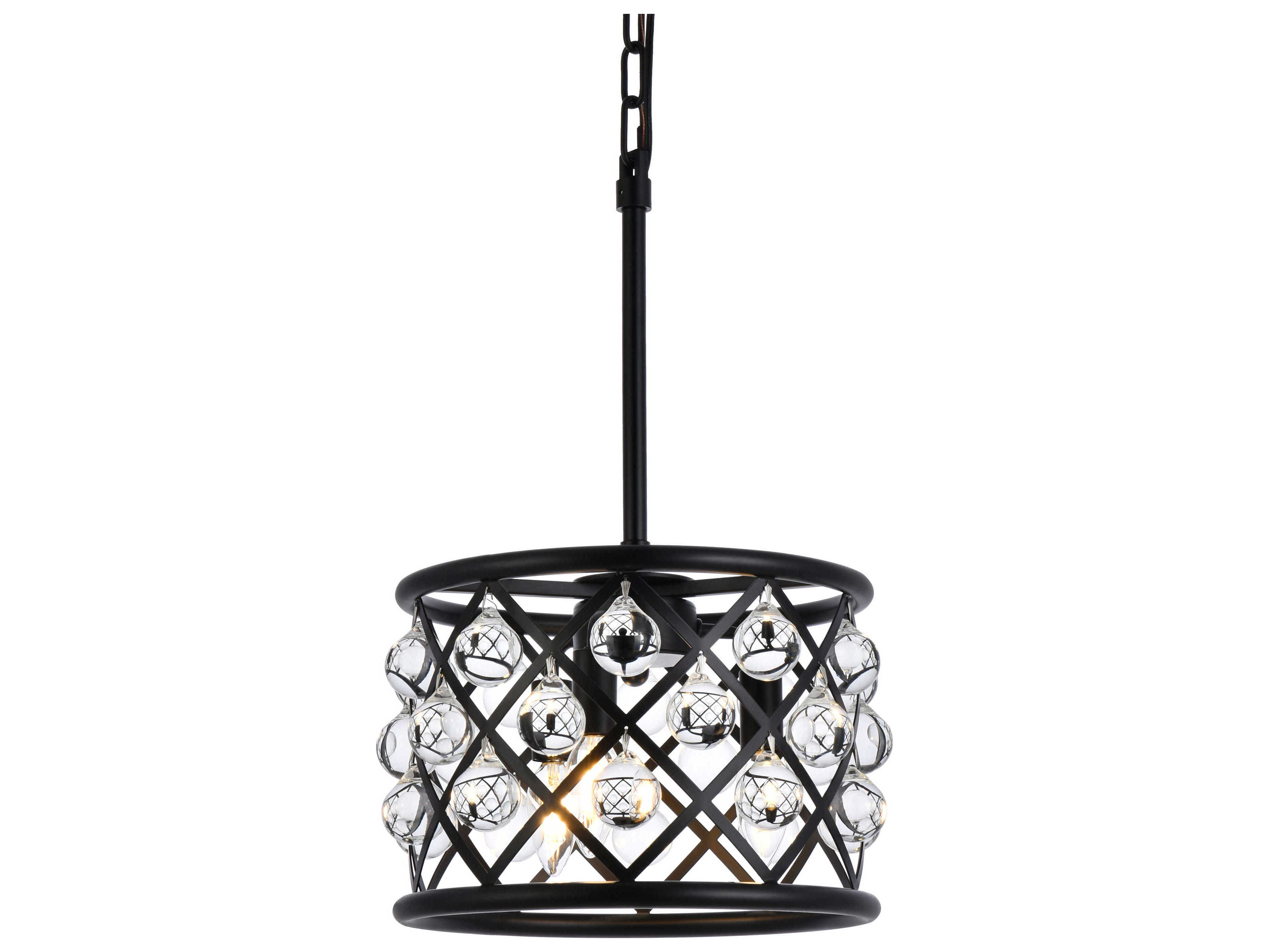 Elegant Lighting Madison 3-Light Matte Black Clear Crystal Drum Mini Pendant