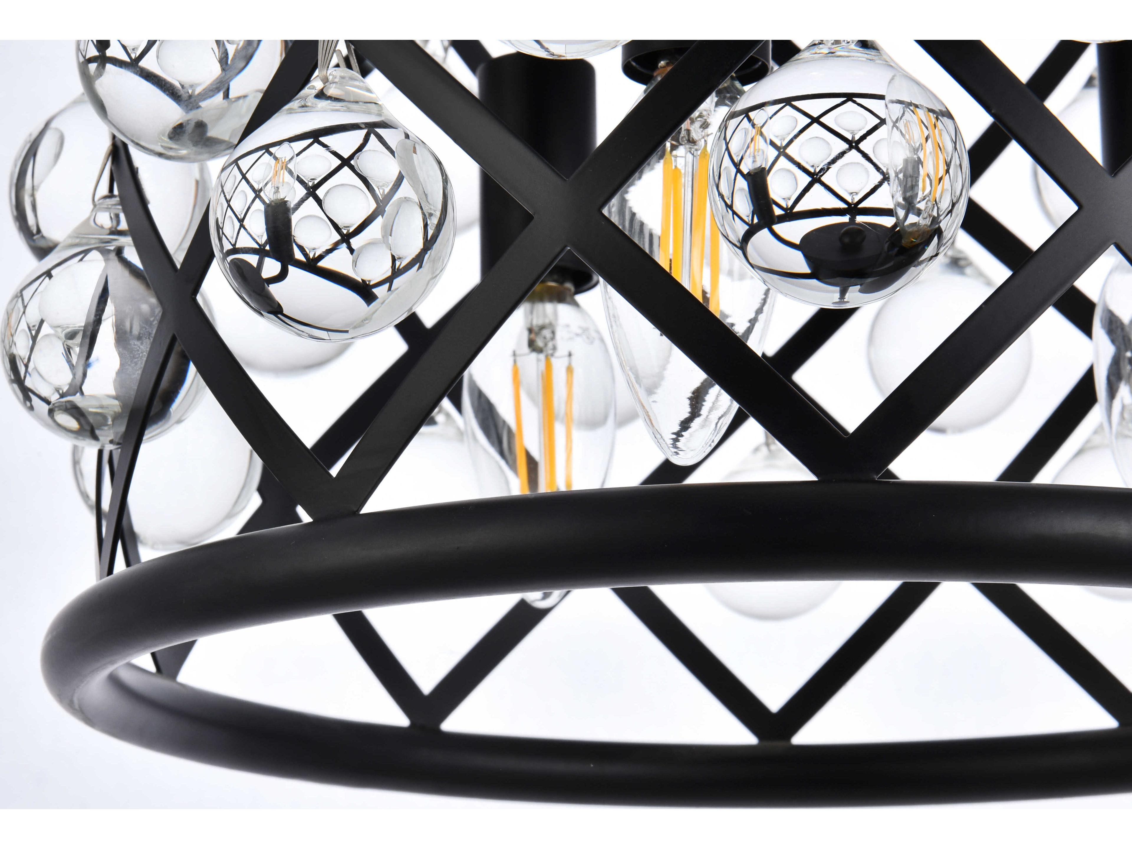 Elegant Lighting Madison 3-Light Matte Black Clear Crystal Drum Mini Pendant