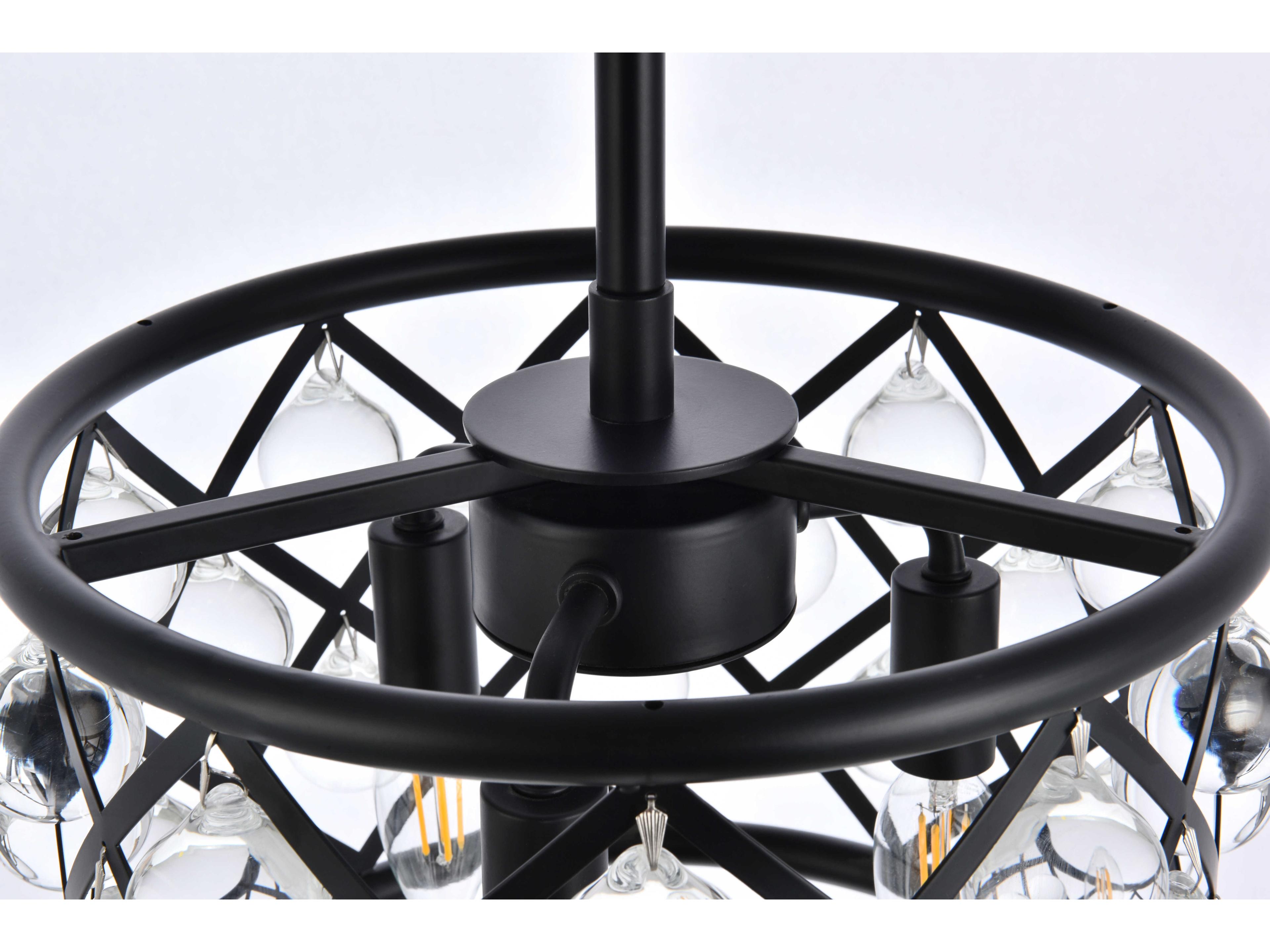 Elegant Lighting Madison 3-Light Matte Black Clear Crystal Drum Mini Pendant