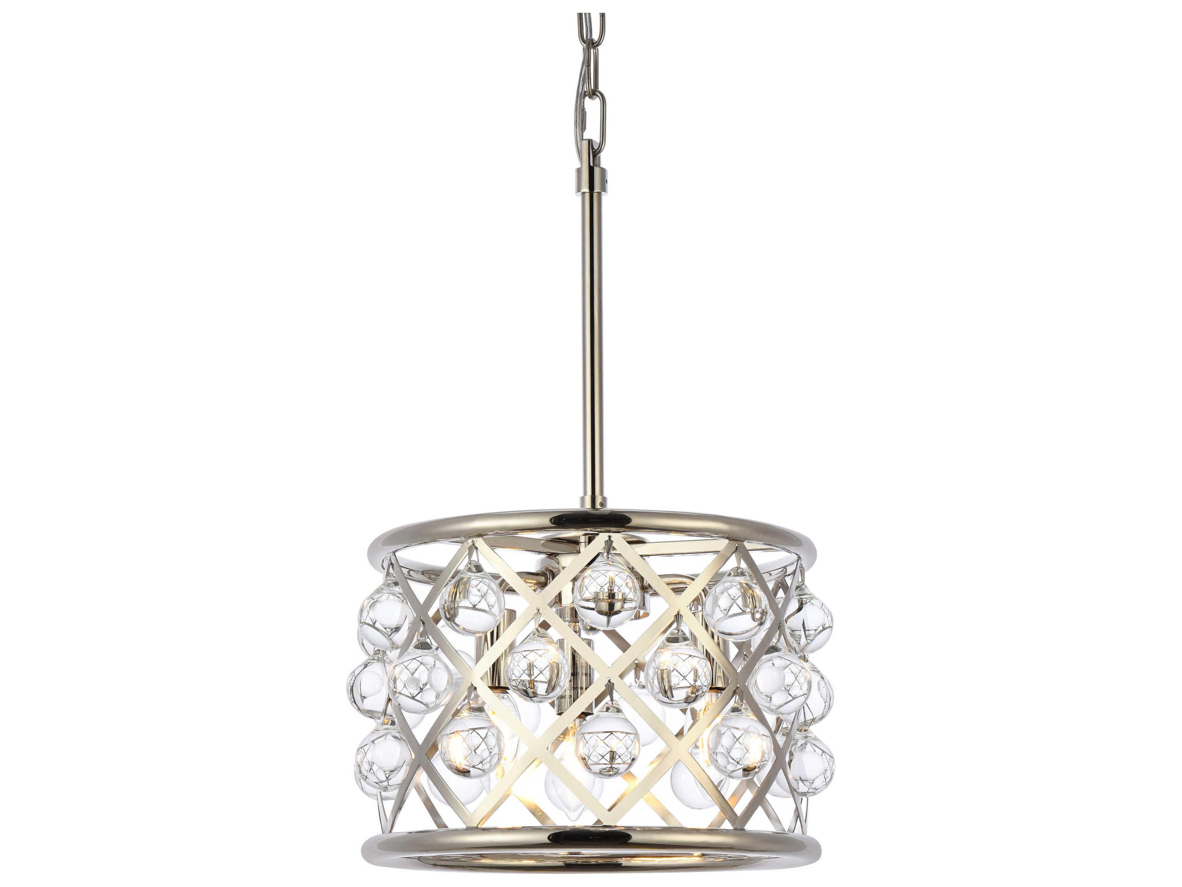 Elegant Lighting Madison 3-Light Polished Nickel Clear Crystal Drum Mini Pendant