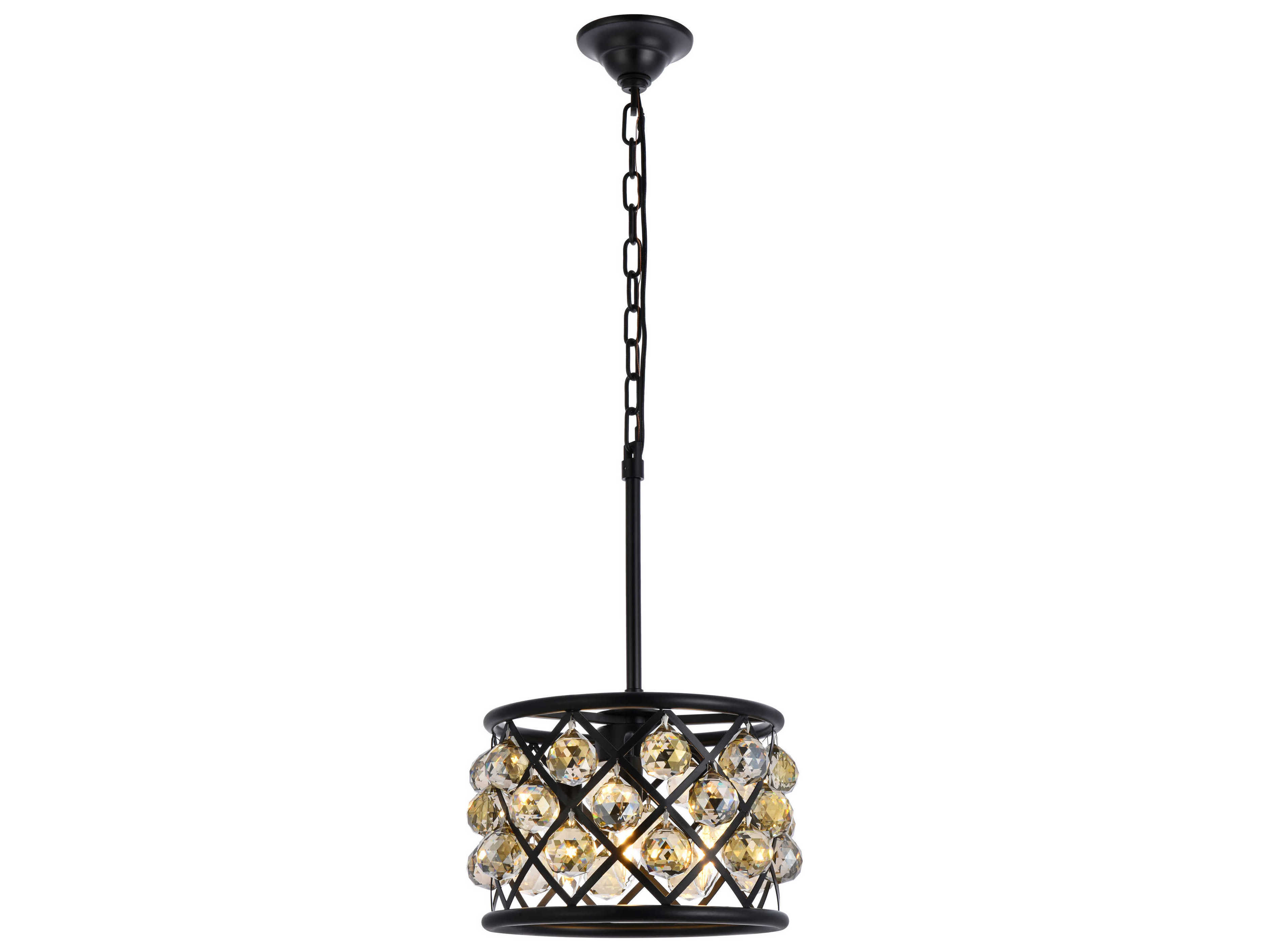 Elegant Lighting Madison 3-Light Matte Black Gold Crystal Drum Mini Pendant