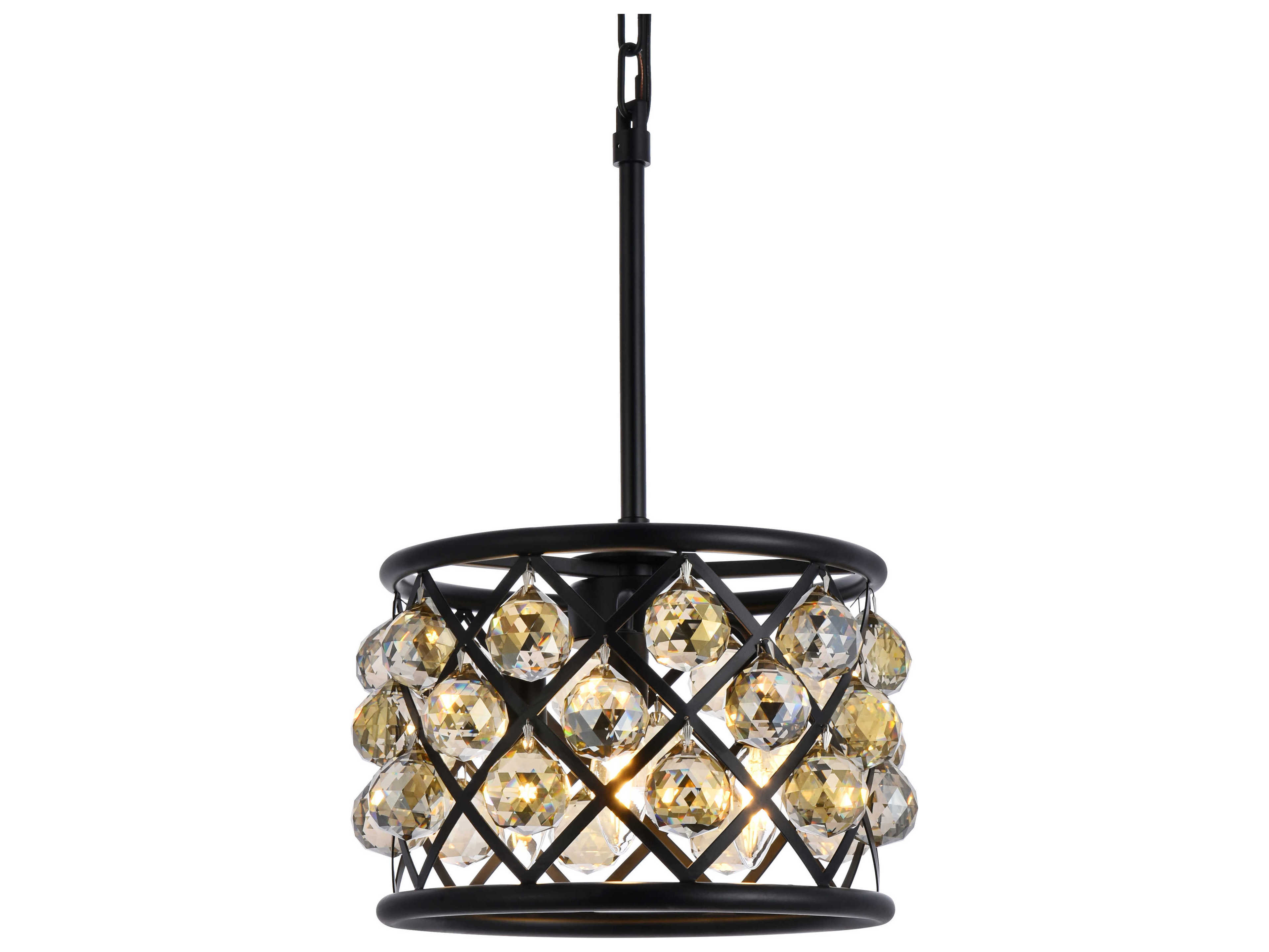 Elegant Lighting Madison 3-Light Matte Black Gold Crystal Drum Mini Pendant