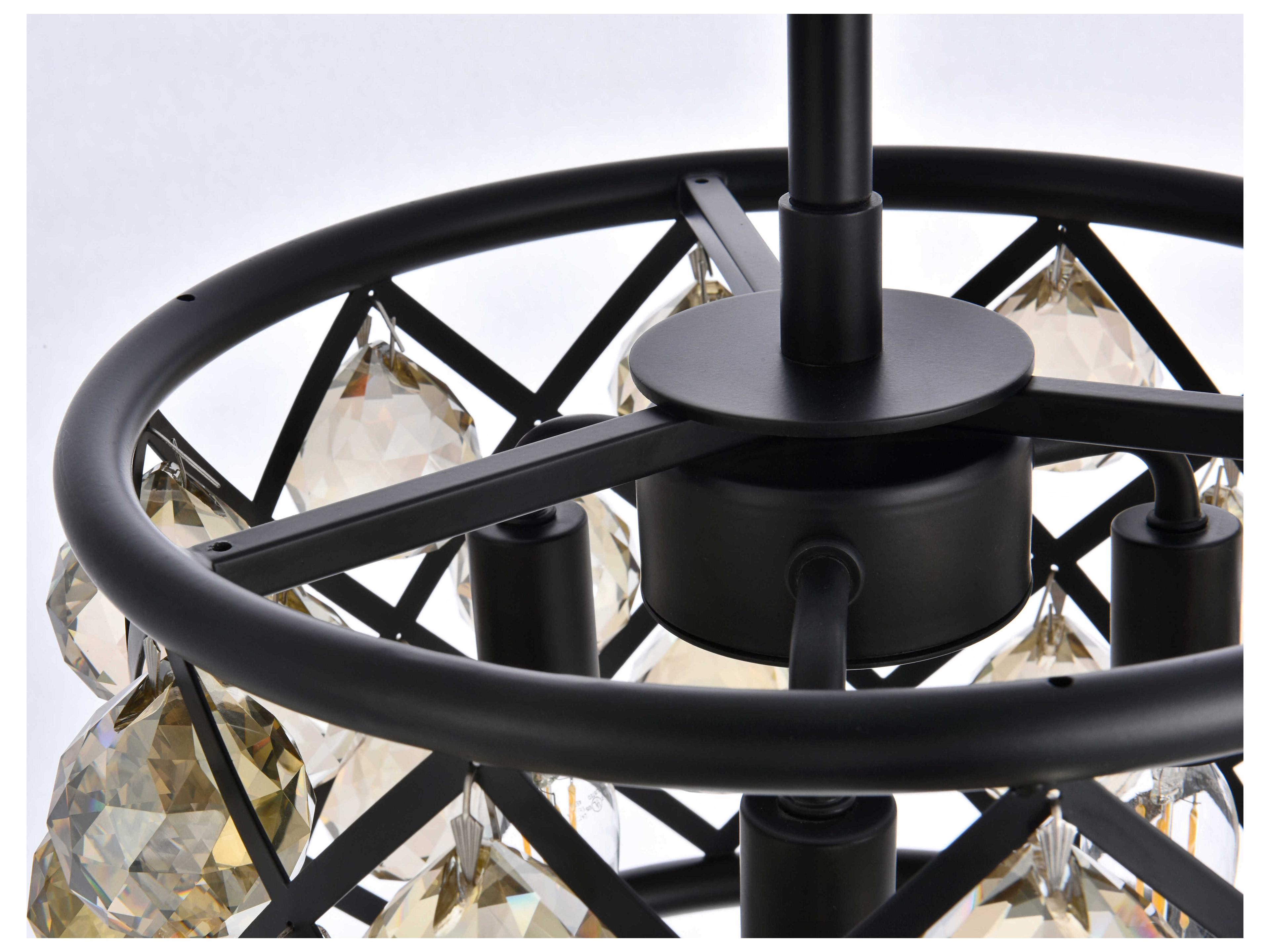 Elegant Lighting Madison 3-Light Matte Black Gold Crystal Drum Mini Pendant