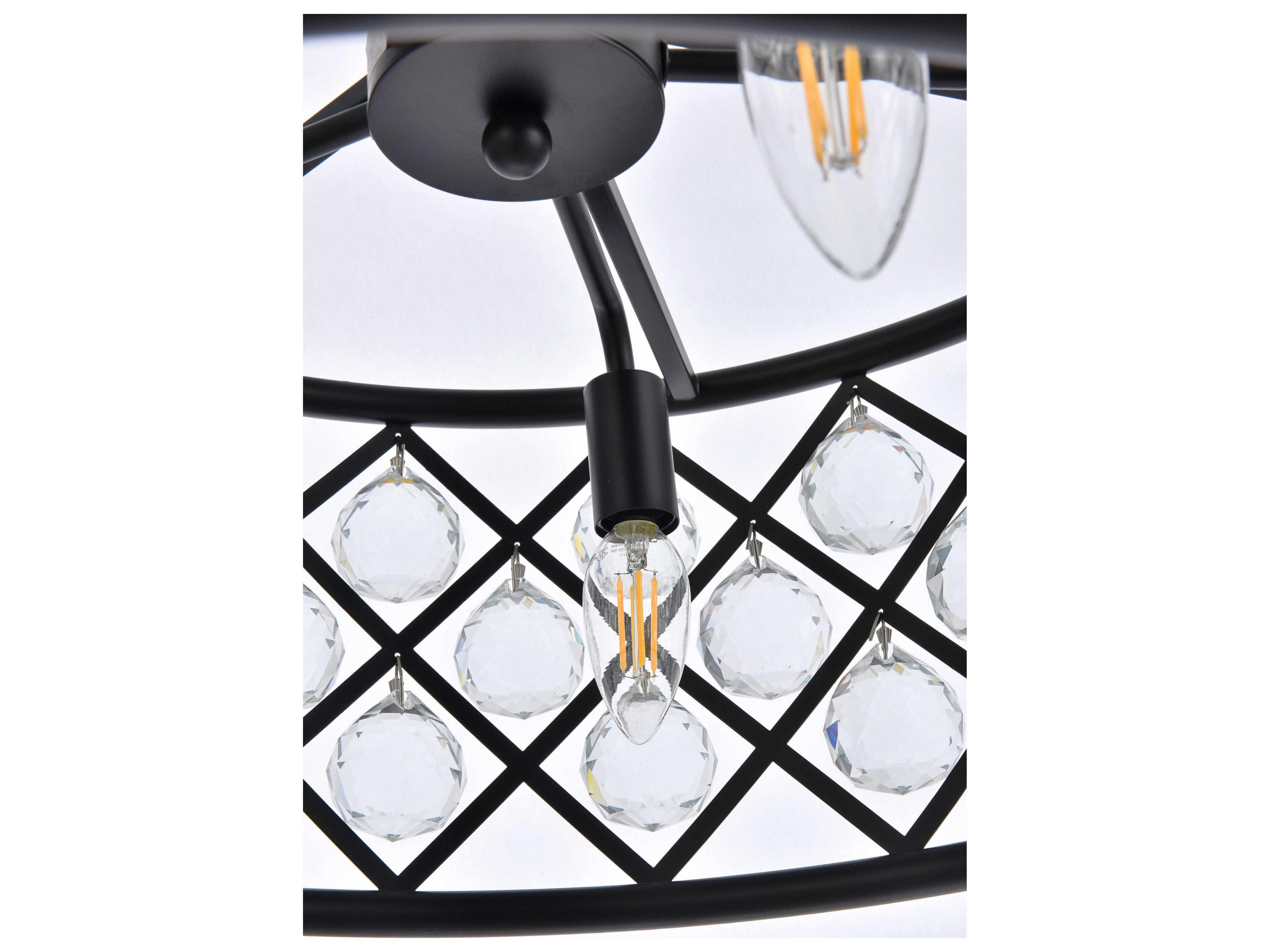 Elegant Lighting Madison 5-Light Matte Black Clear Crystal Drum Pendant