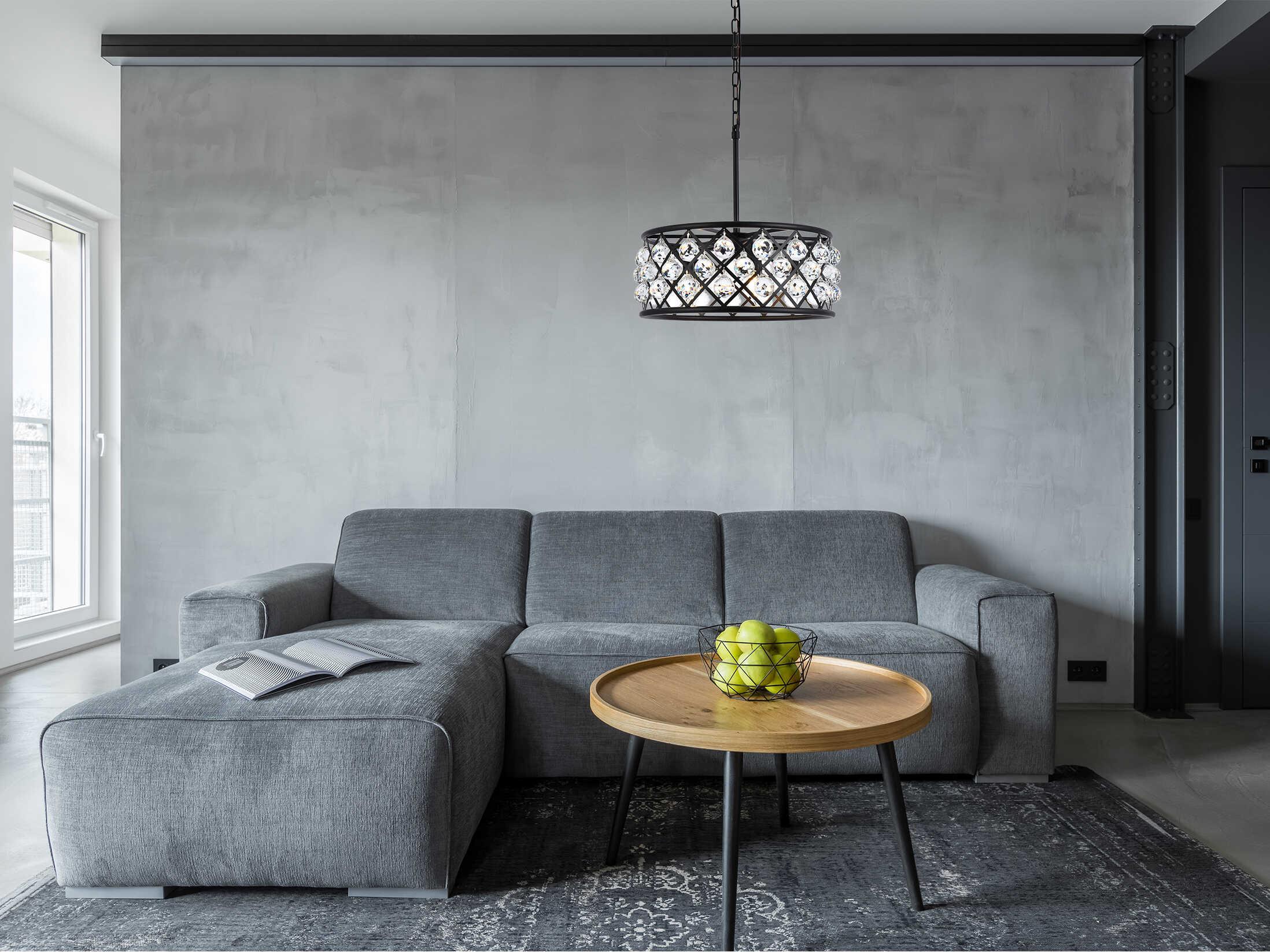 Elegant Lighting Madison 5-Light Matte Black Clear Crystal Drum Pendant