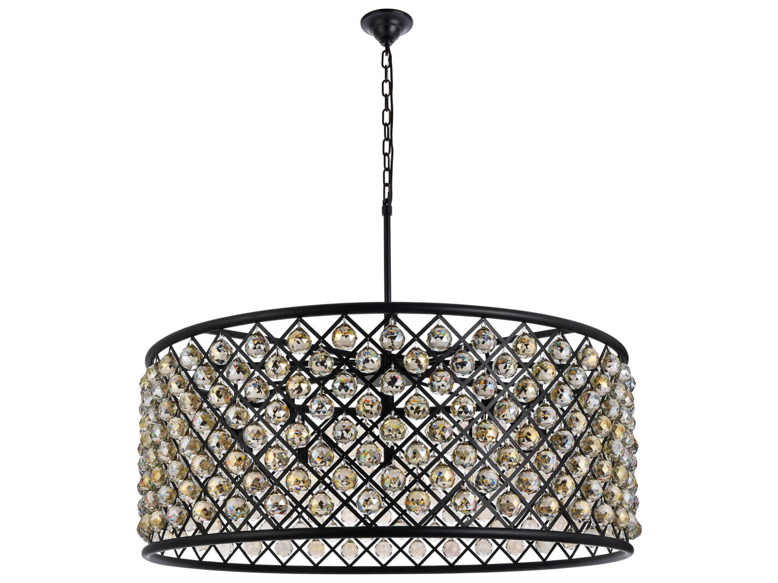 Elegant Lighting Madison 10-Light Matte Black Crystal Drum Chandelier