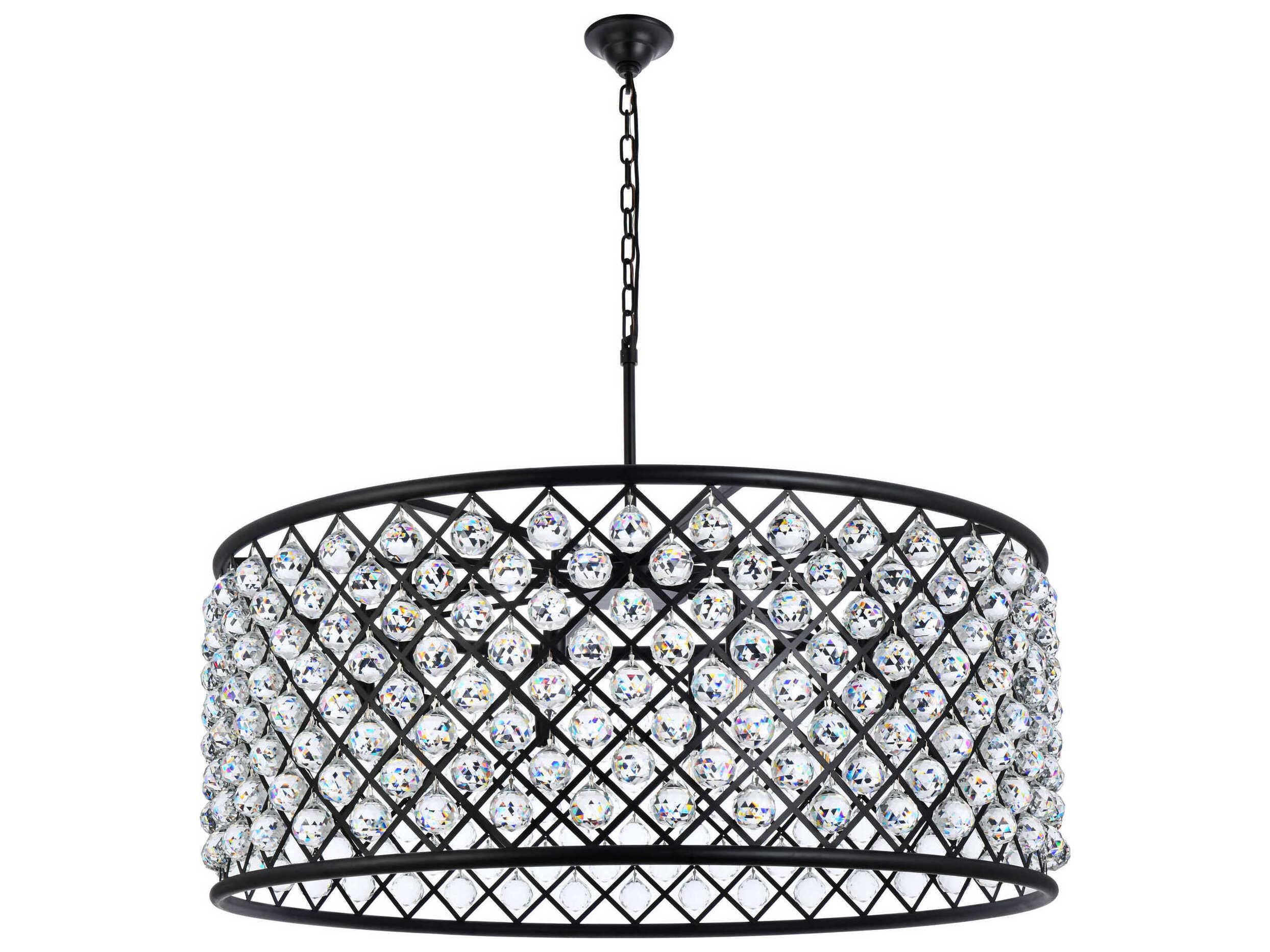 Elegant Lighting Madison 10-Light Matte Black Crystal Drum Chandelier