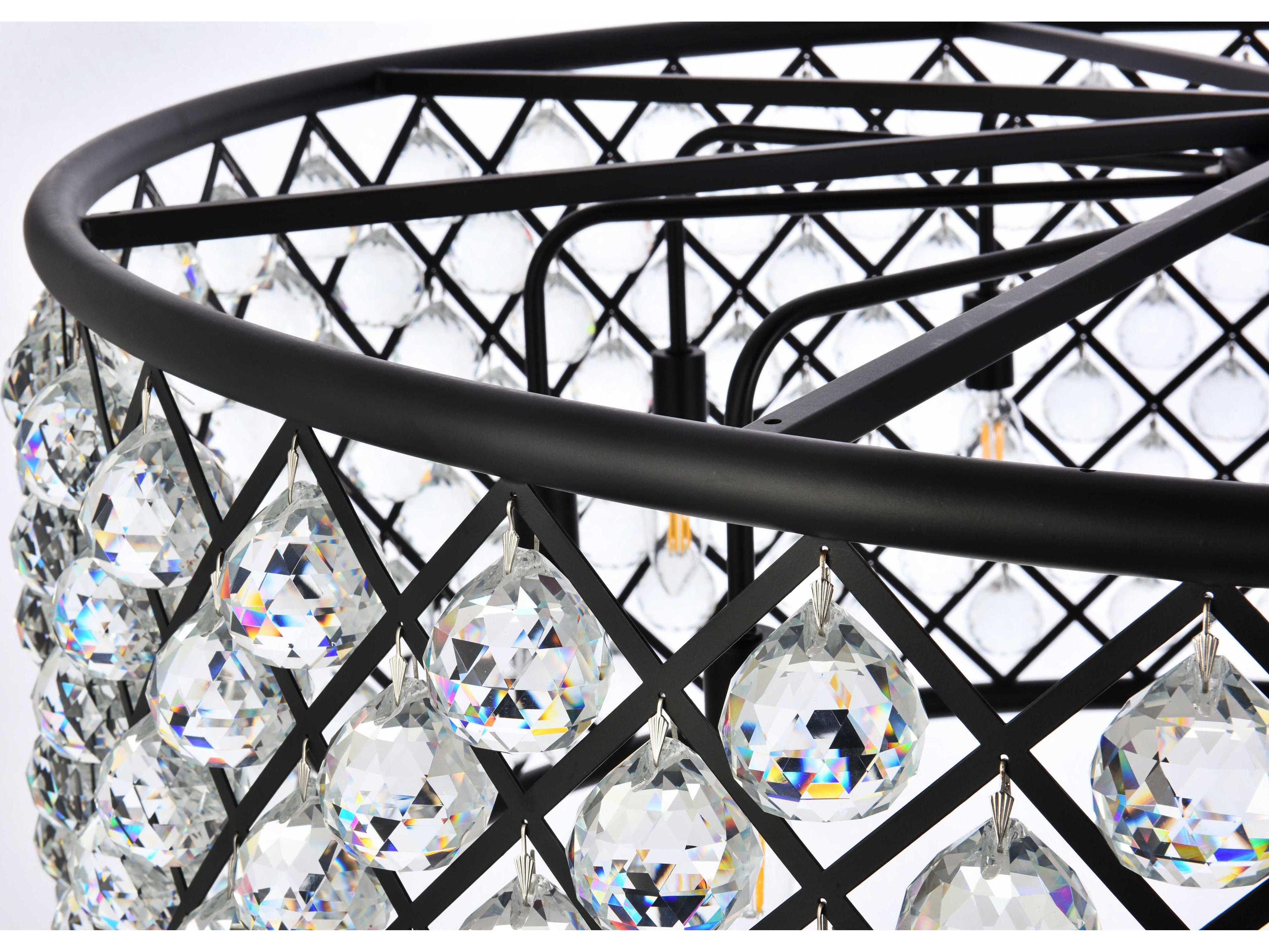 Elegant Lighting Madison 10-Light Matte Black Crystal Drum Chandelier