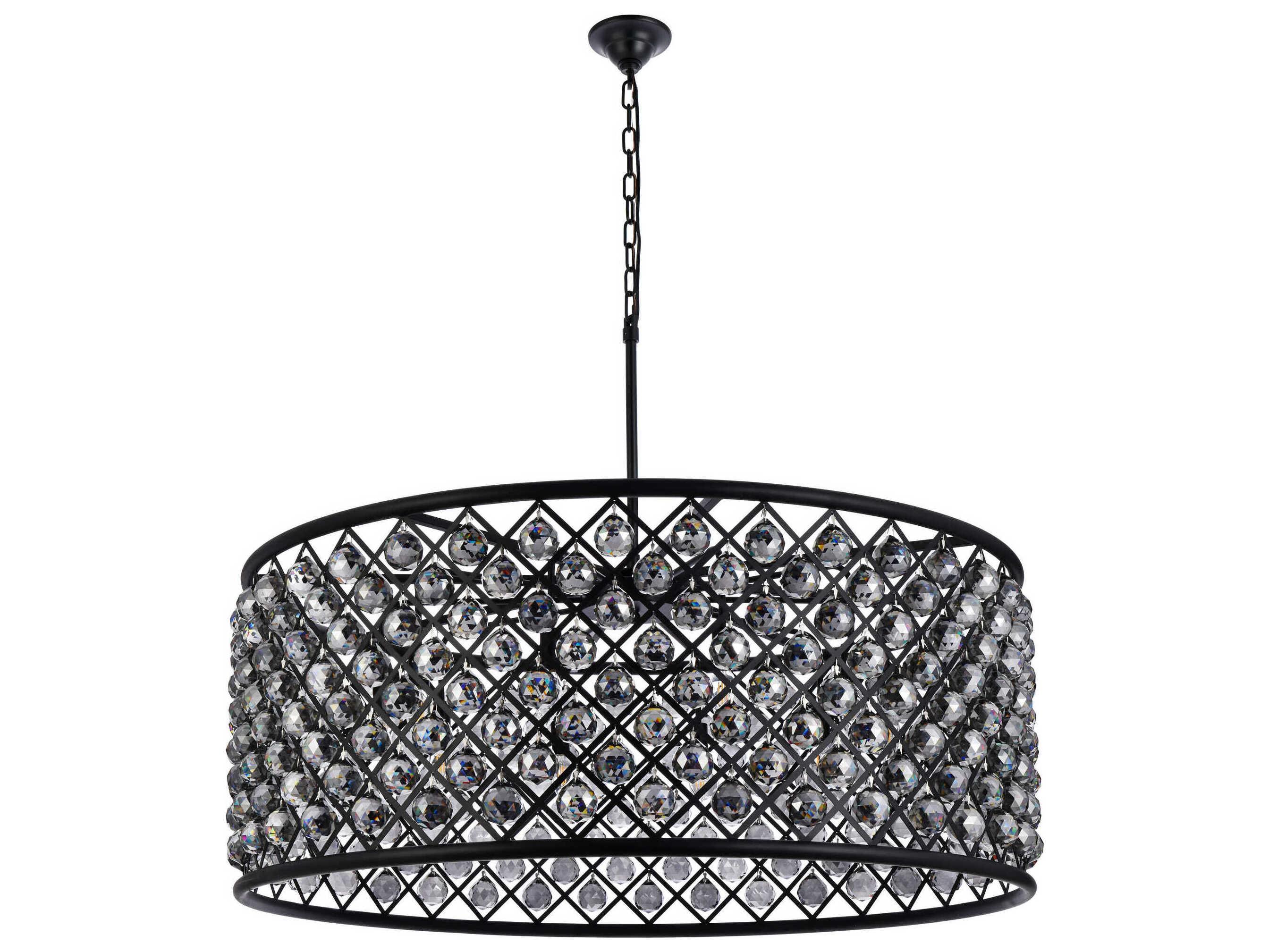 Elegant Lighting Madison 10-Light Matte Black Crystal Drum Chandelier