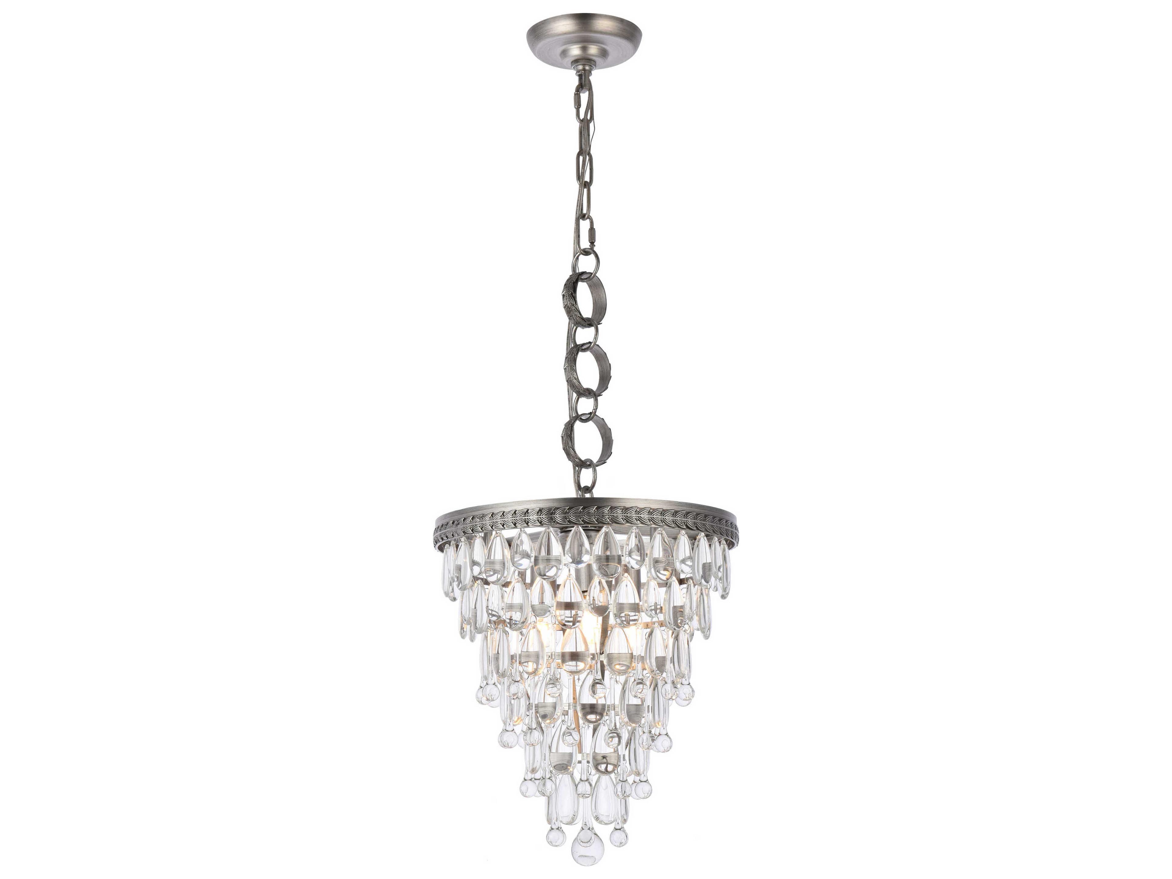Elegant Lighting Nordic 3-Light Antique Silver Clear Crystal Pendant