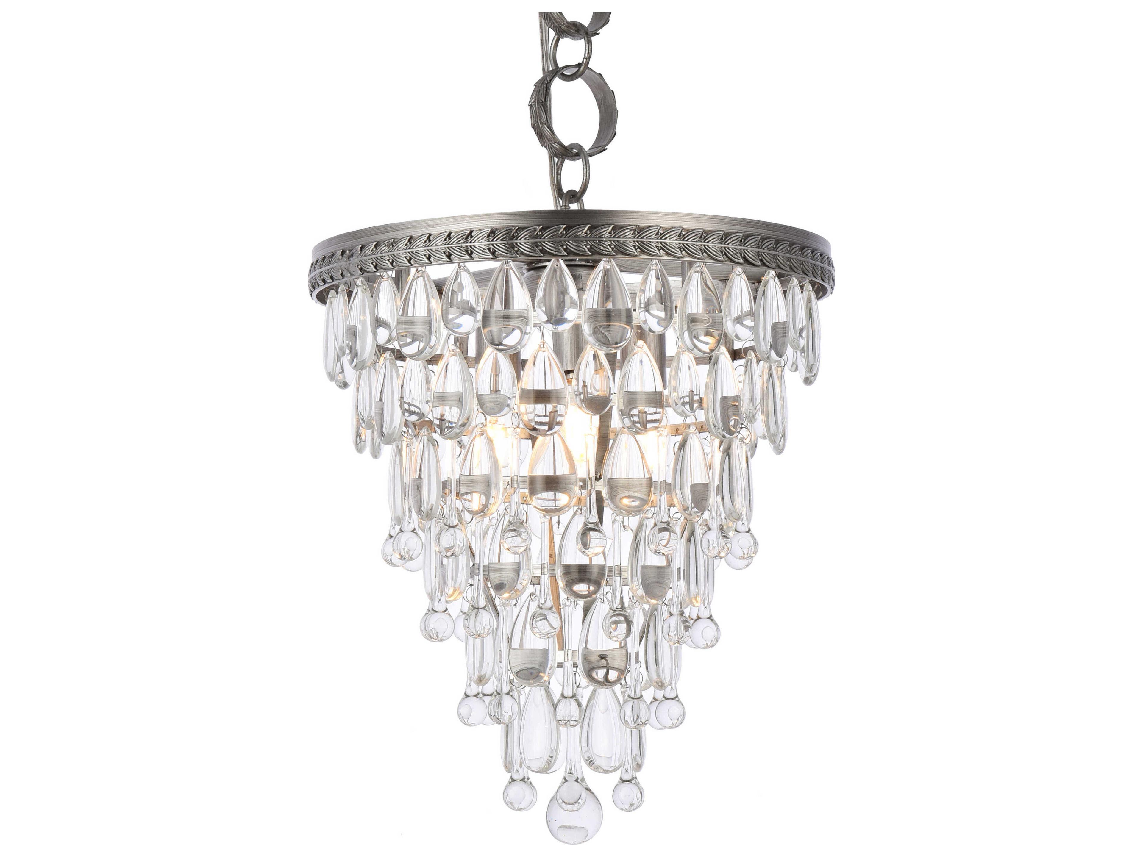 Elegant Lighting Nordic 3-Light Antique Silver Clear Crystal Pendant