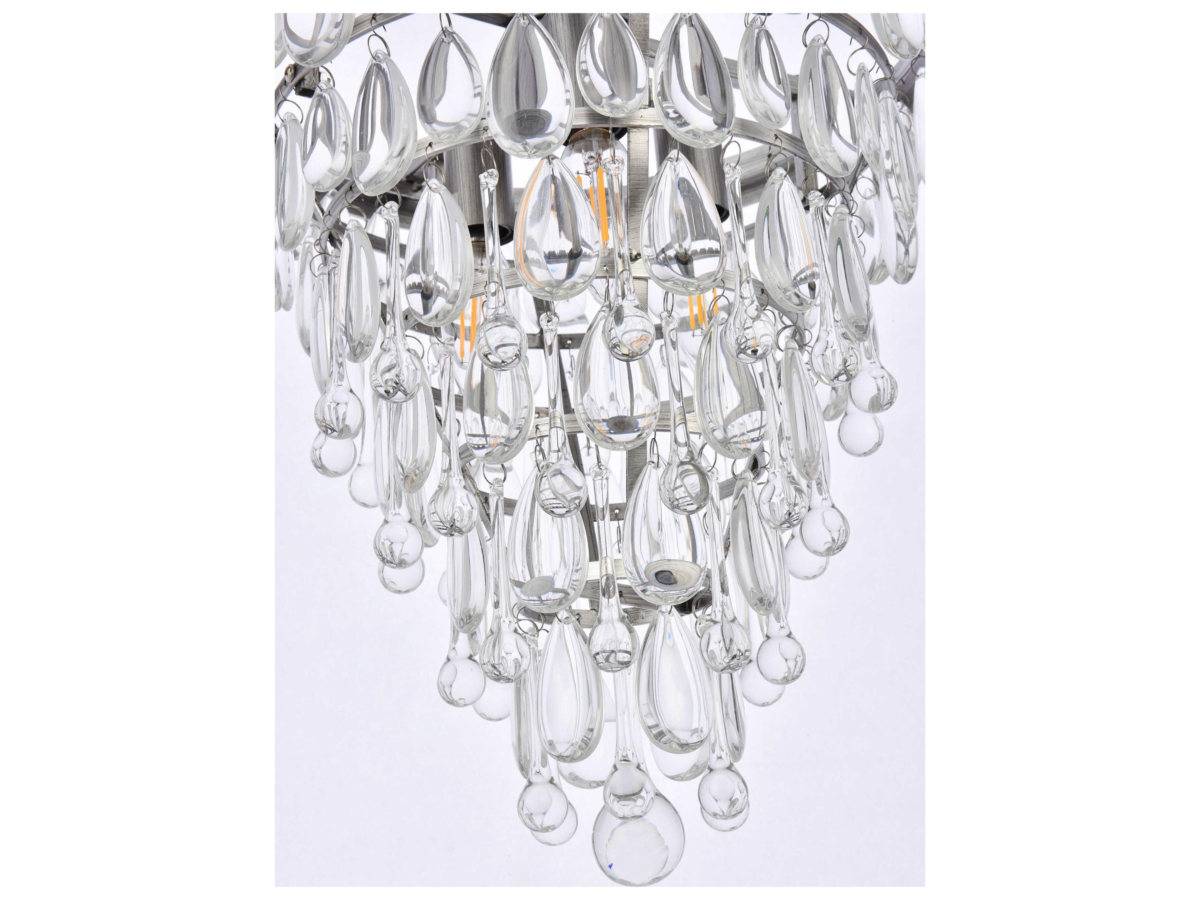 Elegant Lighting Nordic 3-Light Antique Silver Clear Crystal Pendant