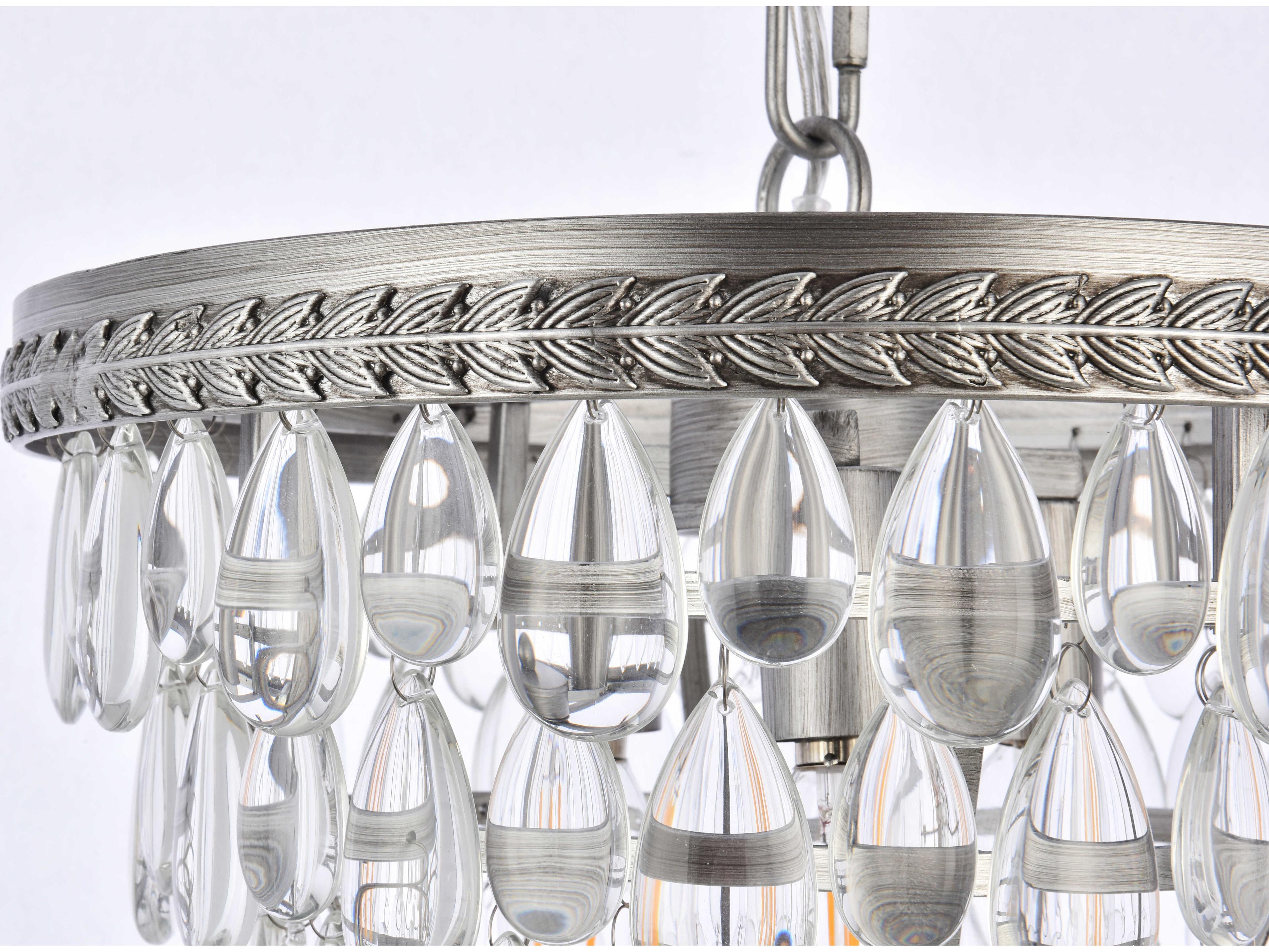 Elegant Lighting Nordic 3-Light Antique Silver Clear Crystal Pendant