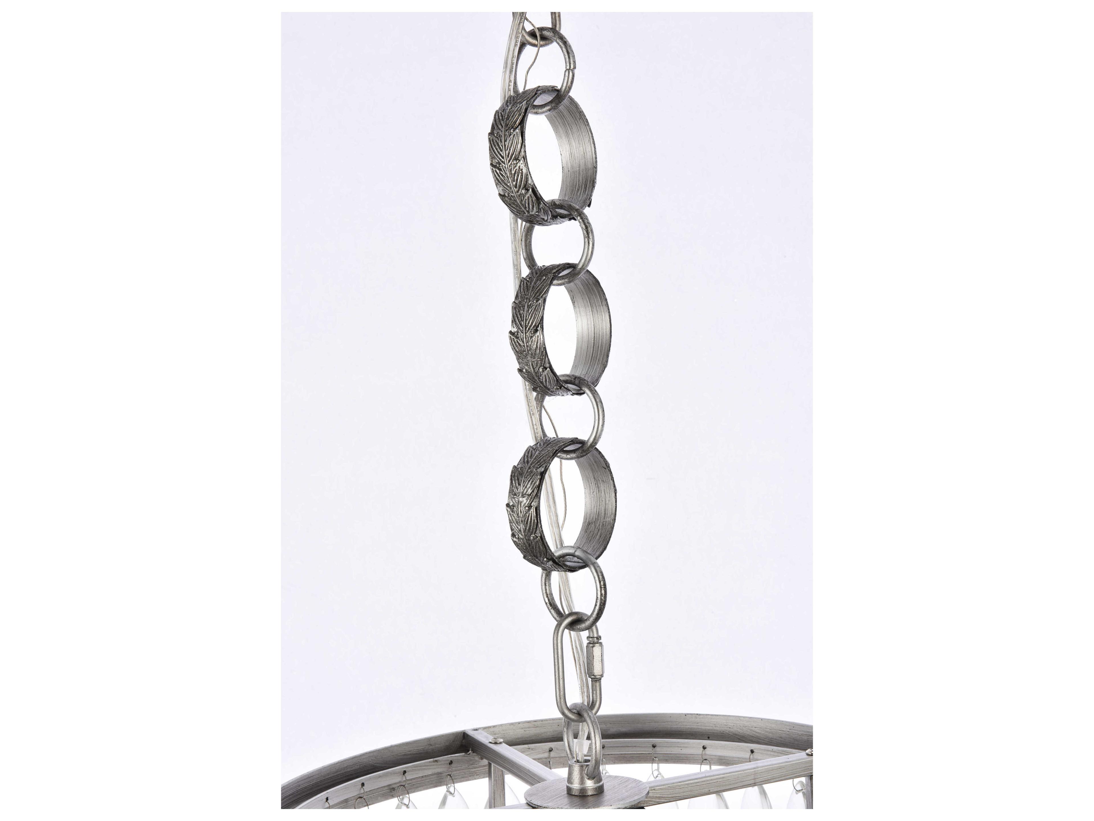 Elegant Lighting Nordic 3-Light Antique Silver Clear Crystal Pendant