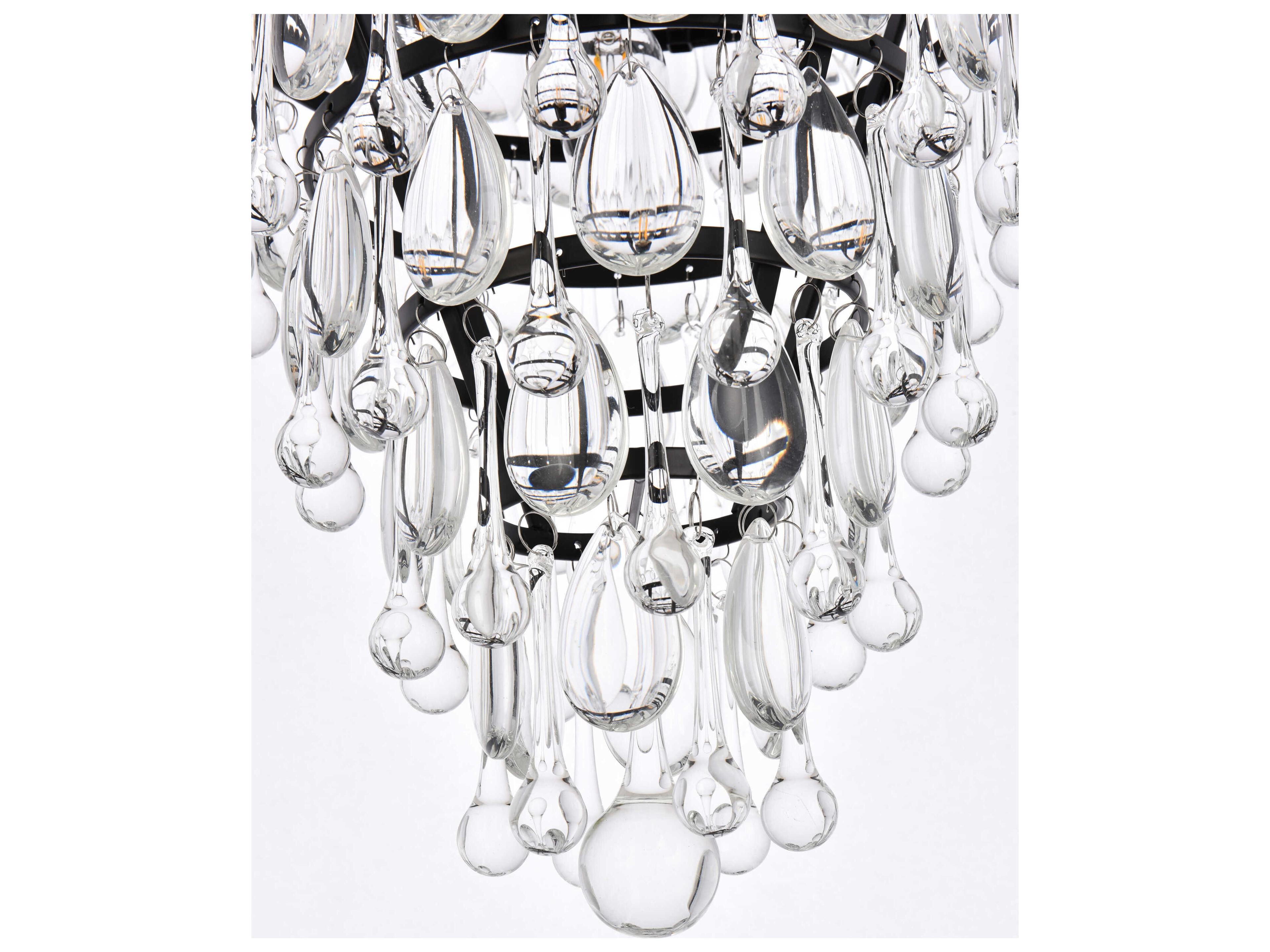 Elegant Lighting Nordic 3-Light Black And Clear Crystal Glass Pendant