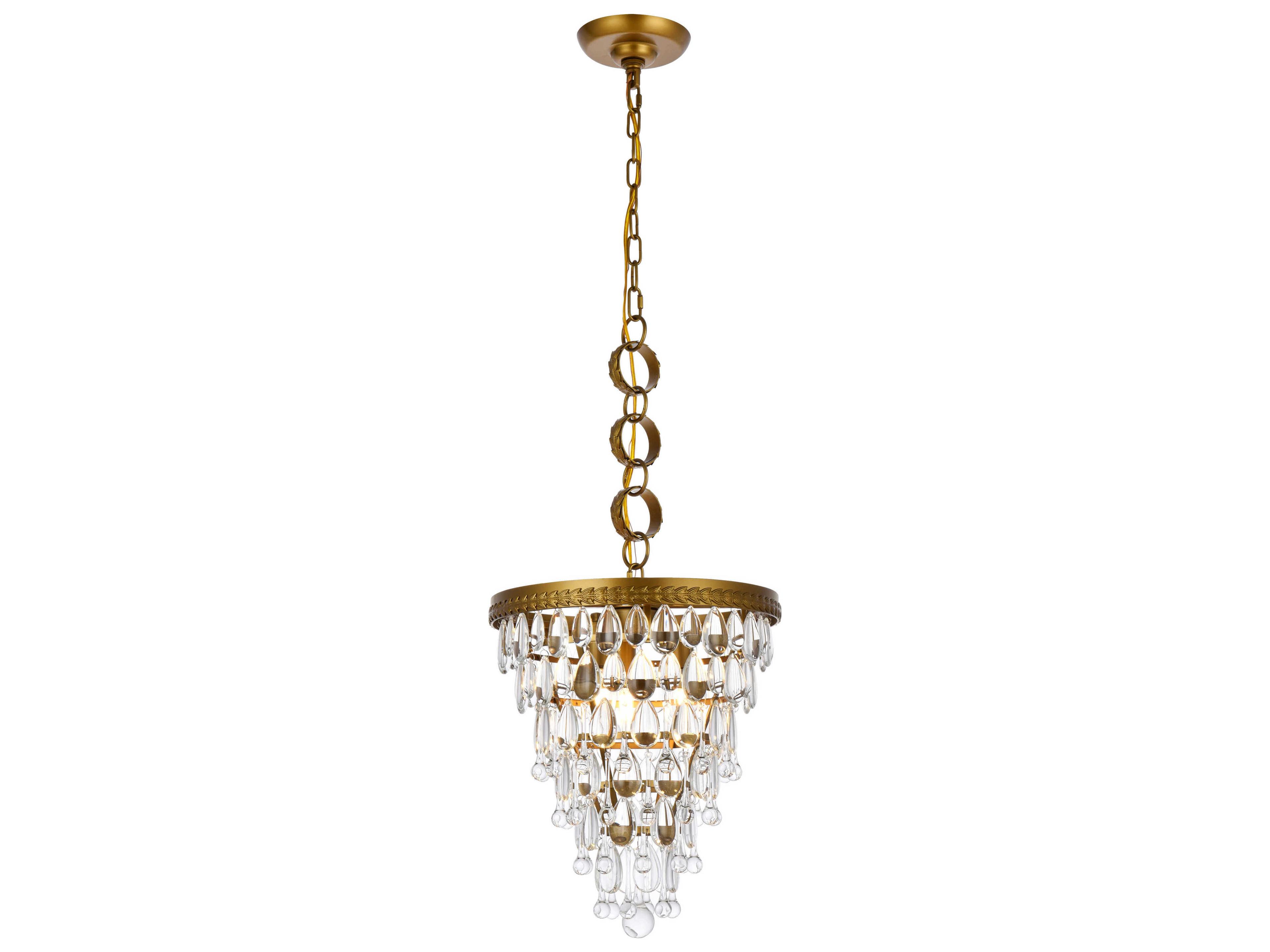 Elegant Lighting Nordic 3-Light Brass And Clear Crystal Glass Pendant