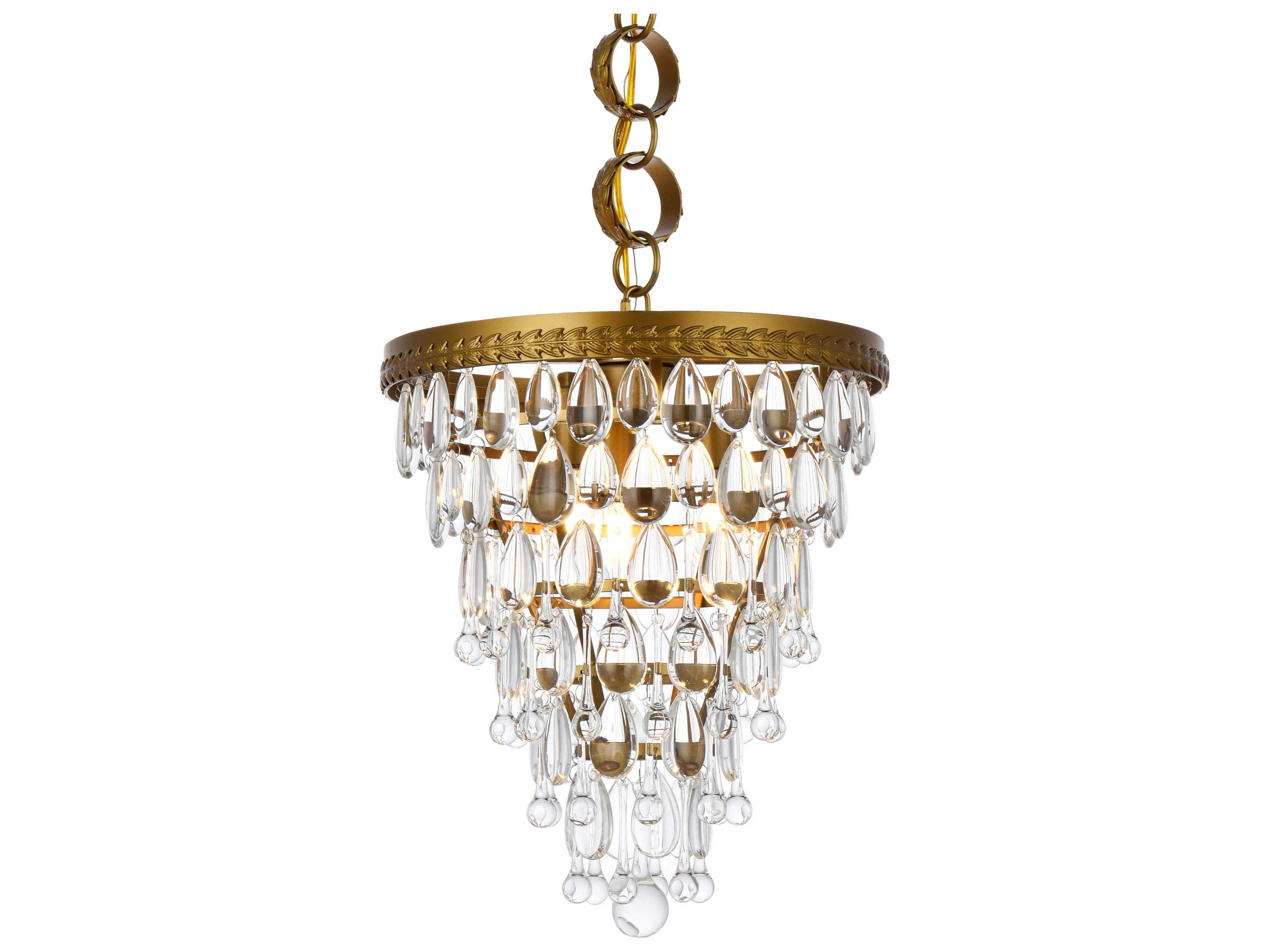 Elegant Lighting Nordic 3-Light Brass And Clear Crystal Glass Pendant