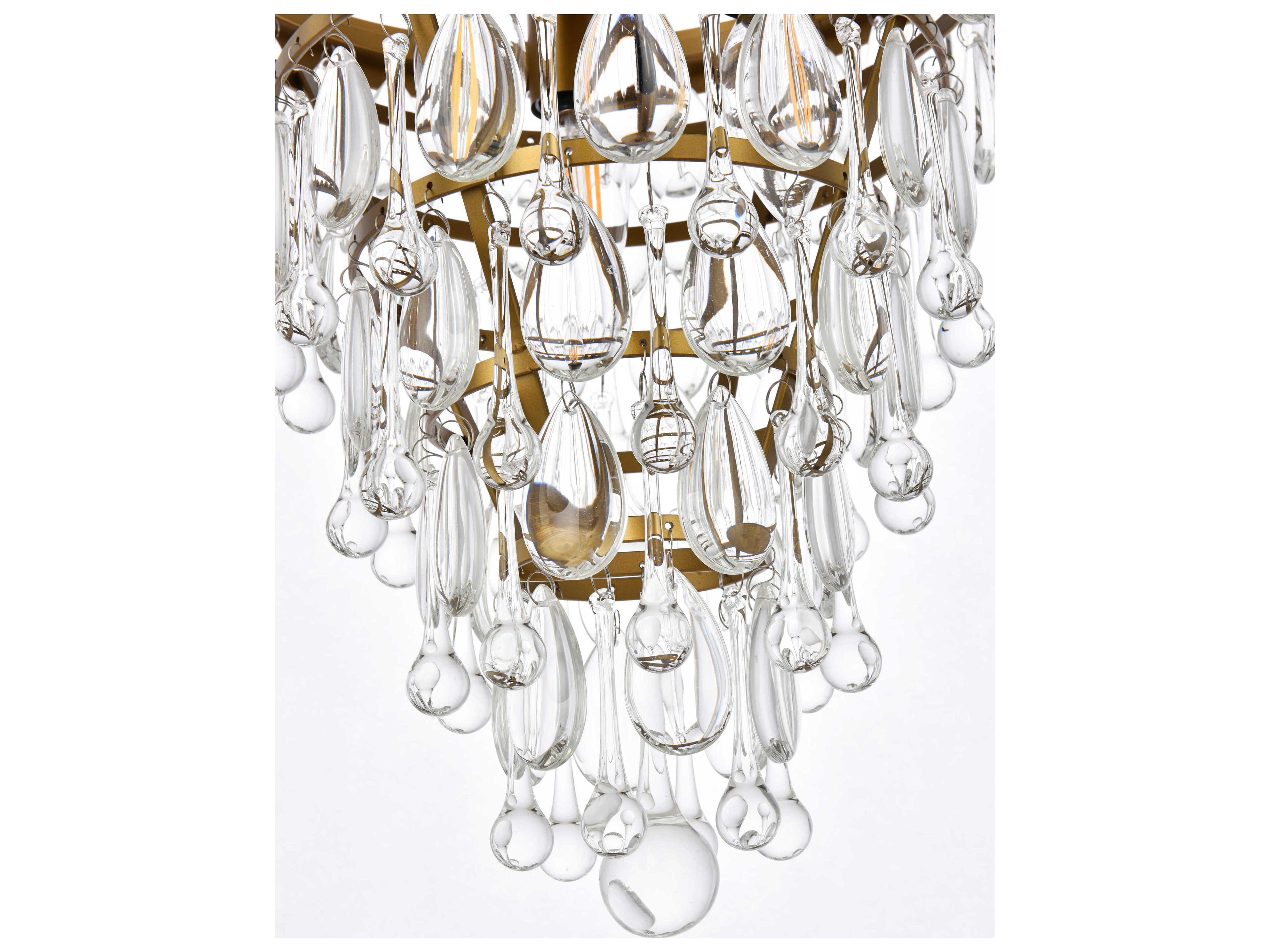 Elegant Lighting Nordic 3-Light Brass And Clear Crystal Glass Pendant