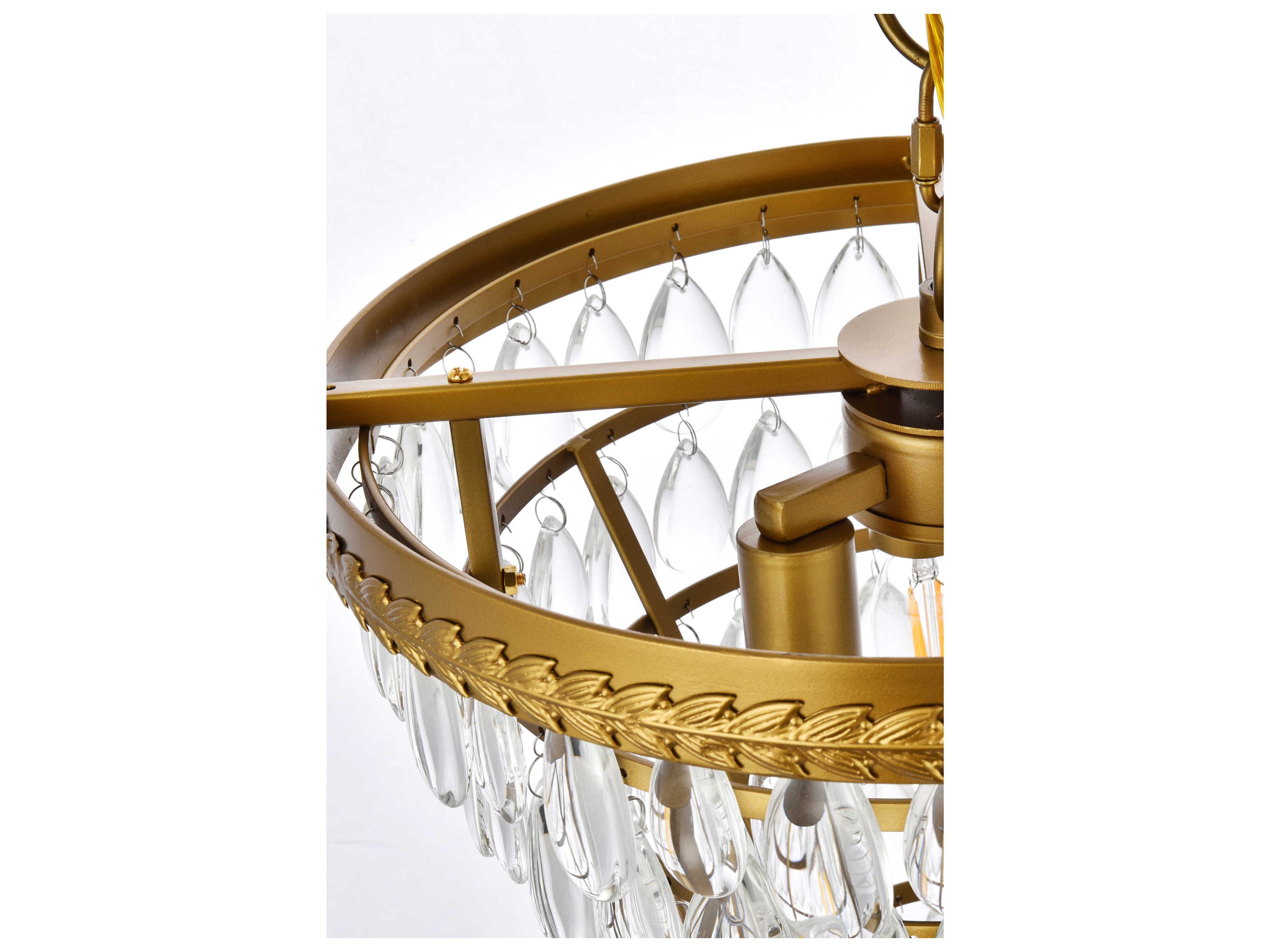 Elegant Lighting Nordic 3-Light Brass And Clear Crystal Glass Pendant