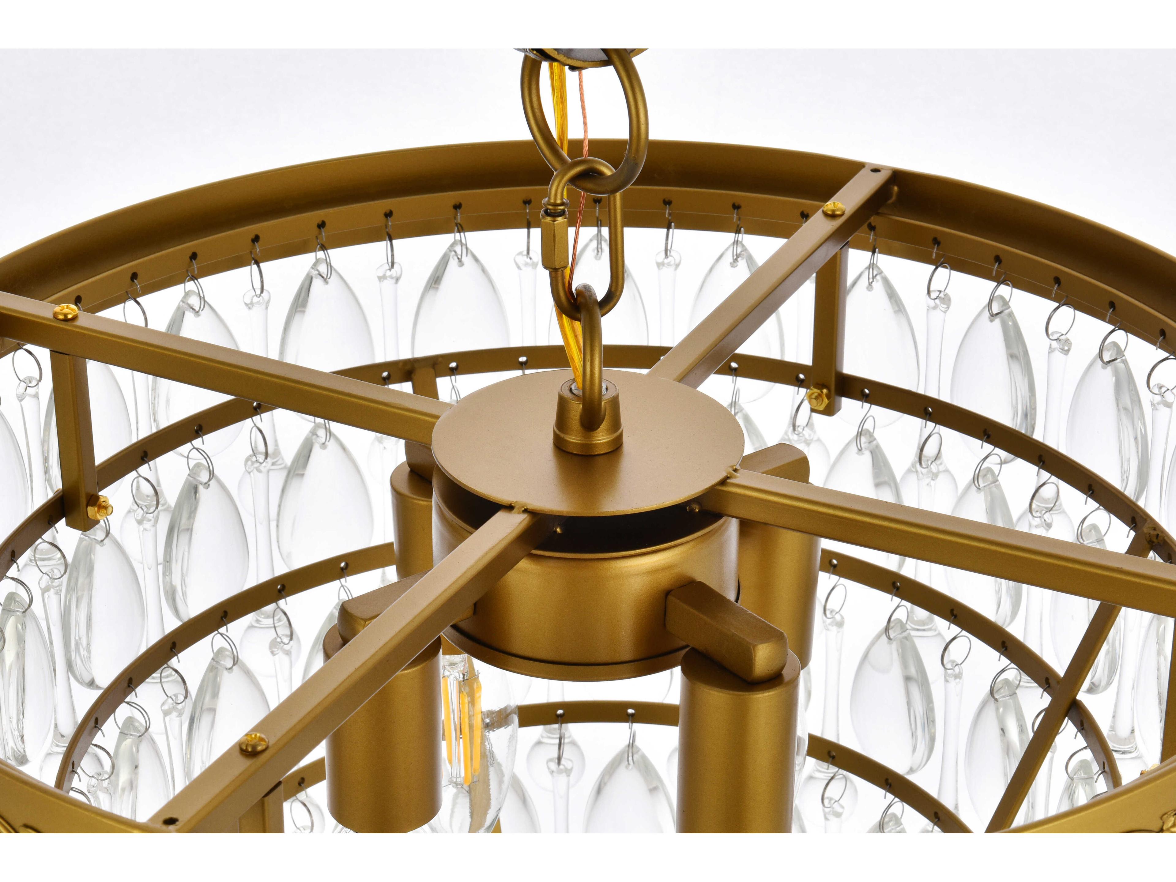 Elegant Lighting Nordic 4-Light Brass And Clear Crystal Glass Pendant