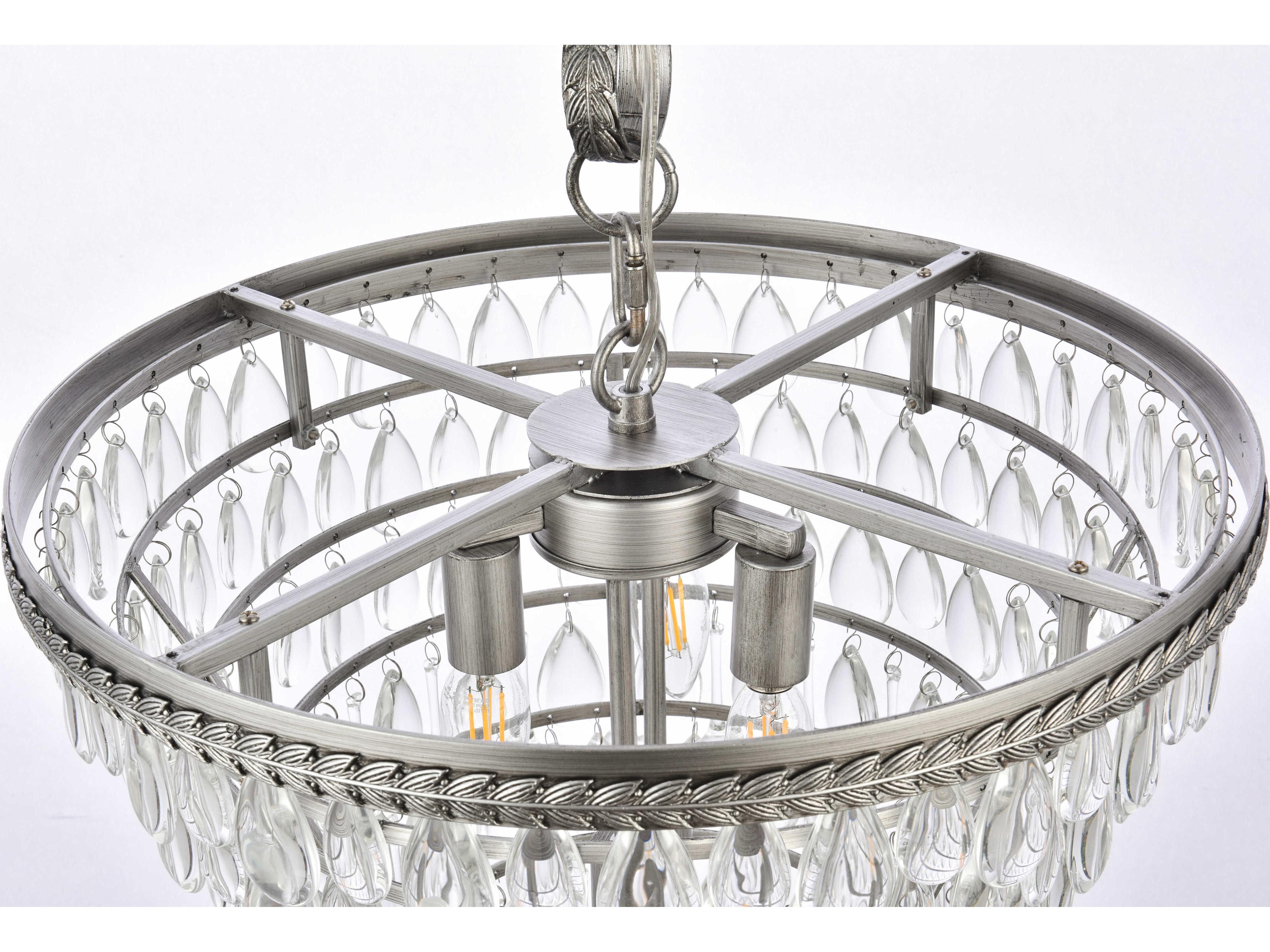 Elegant Lighting Nordic 5-Light Antique Silver Clear Crystal Empire Pendant