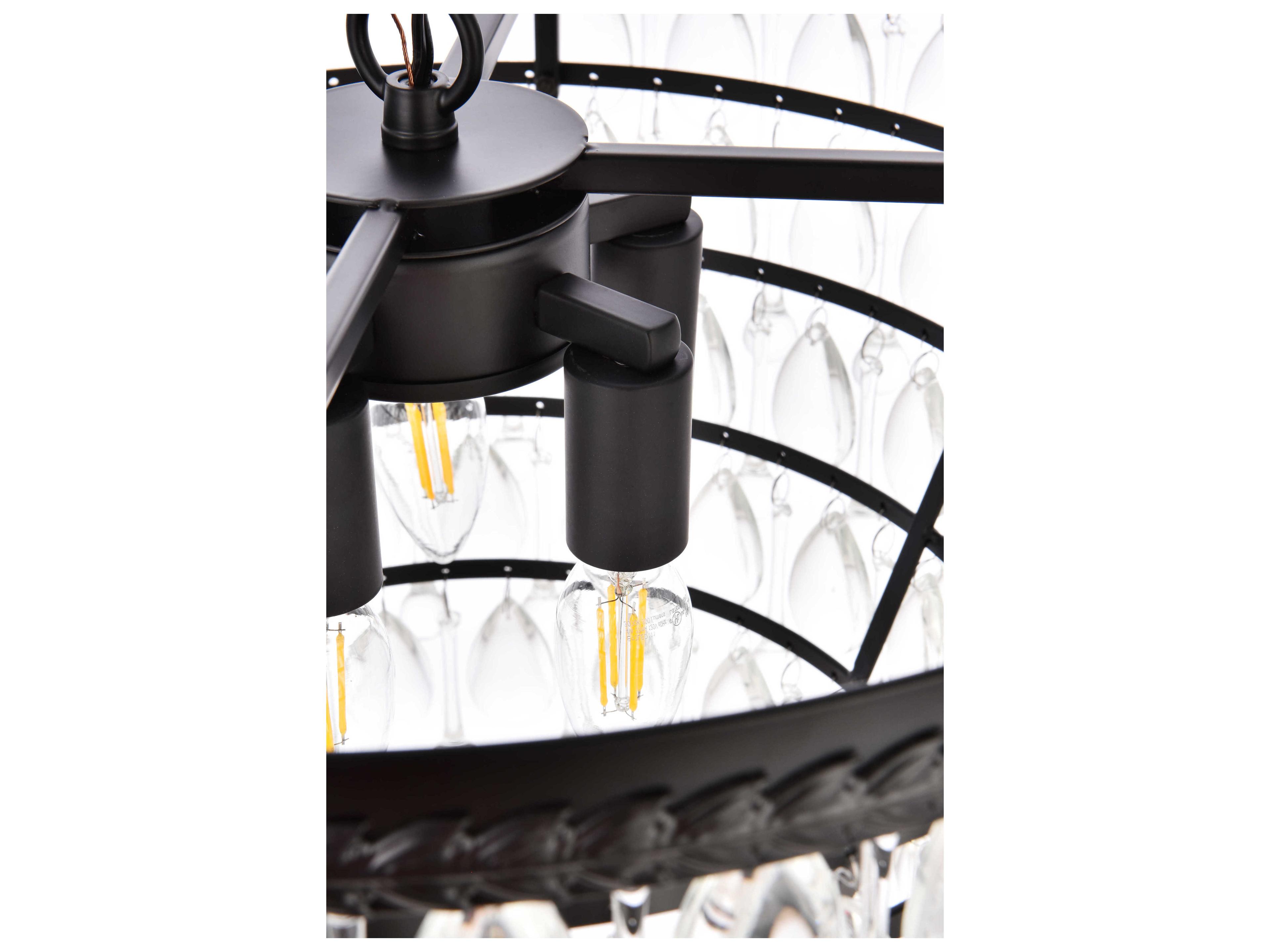 Elegant Lighting Nordic 5-Light Black And Clear Crystal Glass Pendant