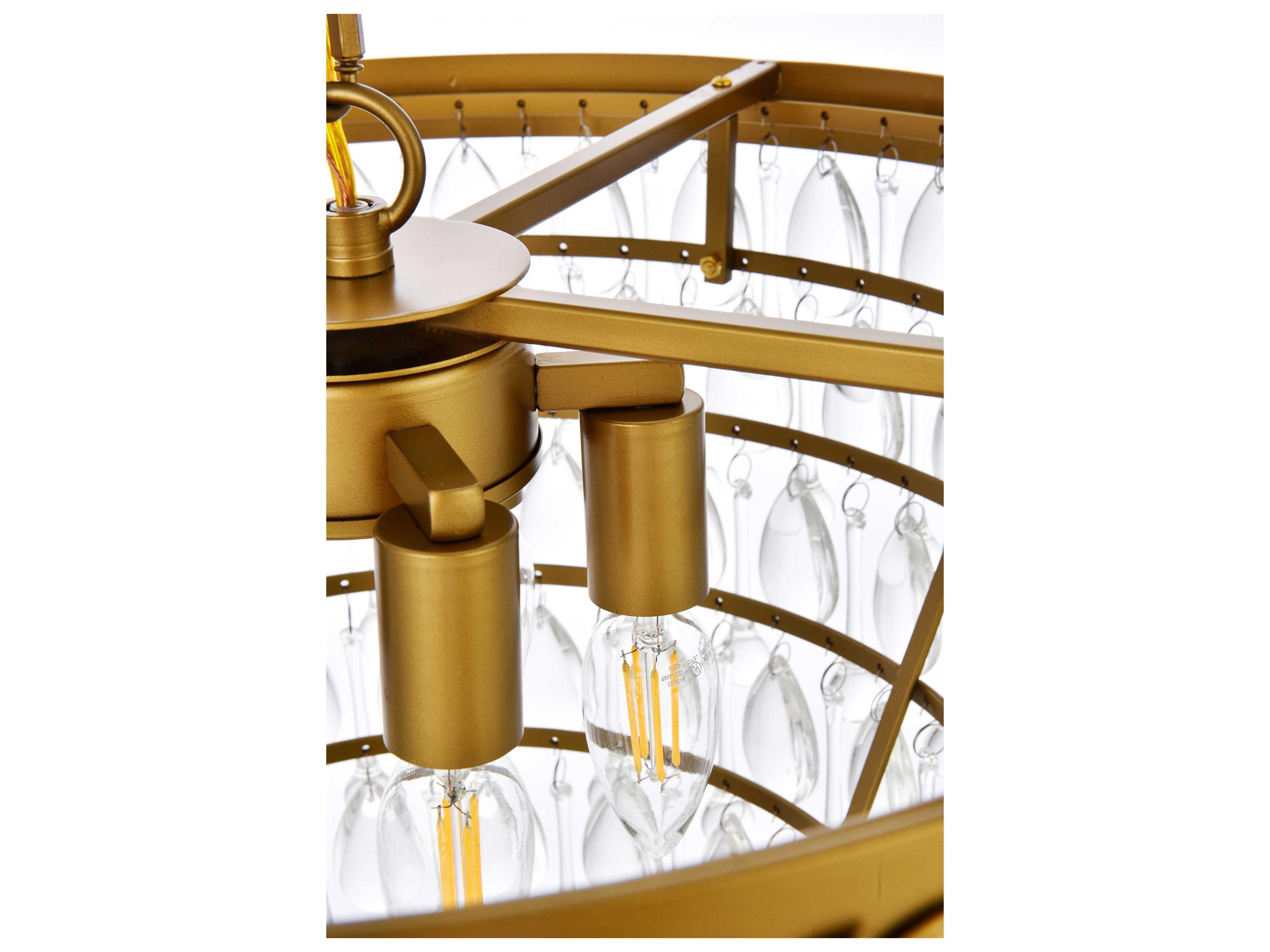 Elegant Lighting Nordic 5-Light Brass And Clear Crystal Glass Pendant