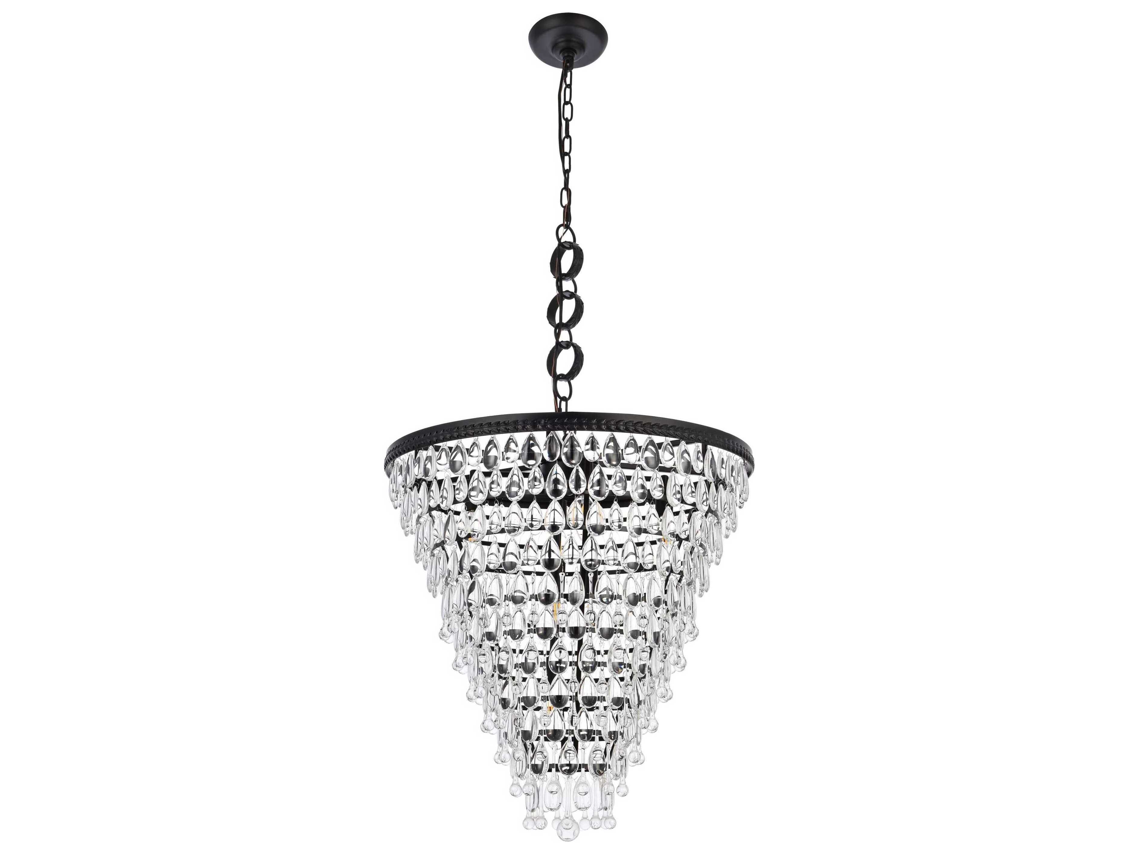 Elegant Lighting Nordic 7-Light Black And Clear Crystal Glass Pendant