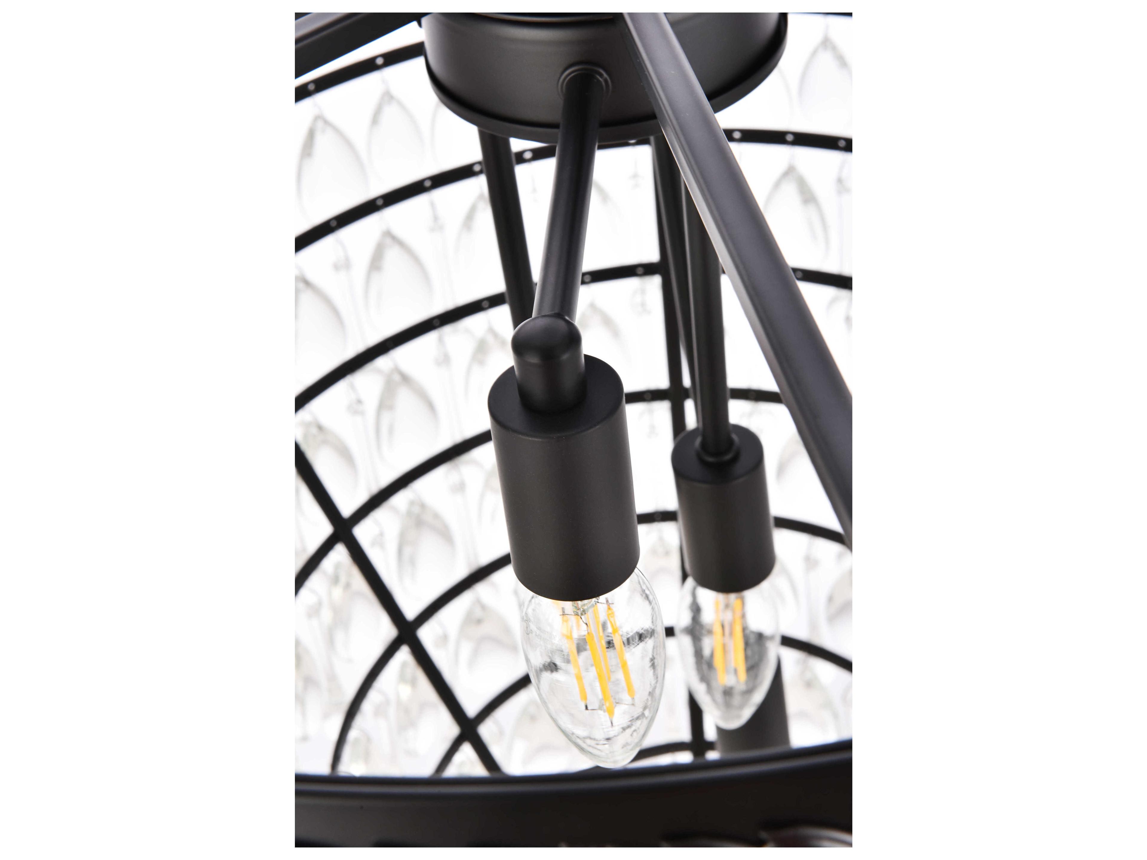 Elegant Lighting Nordic 7-Light Black And Clear Crystal Glass Pendant