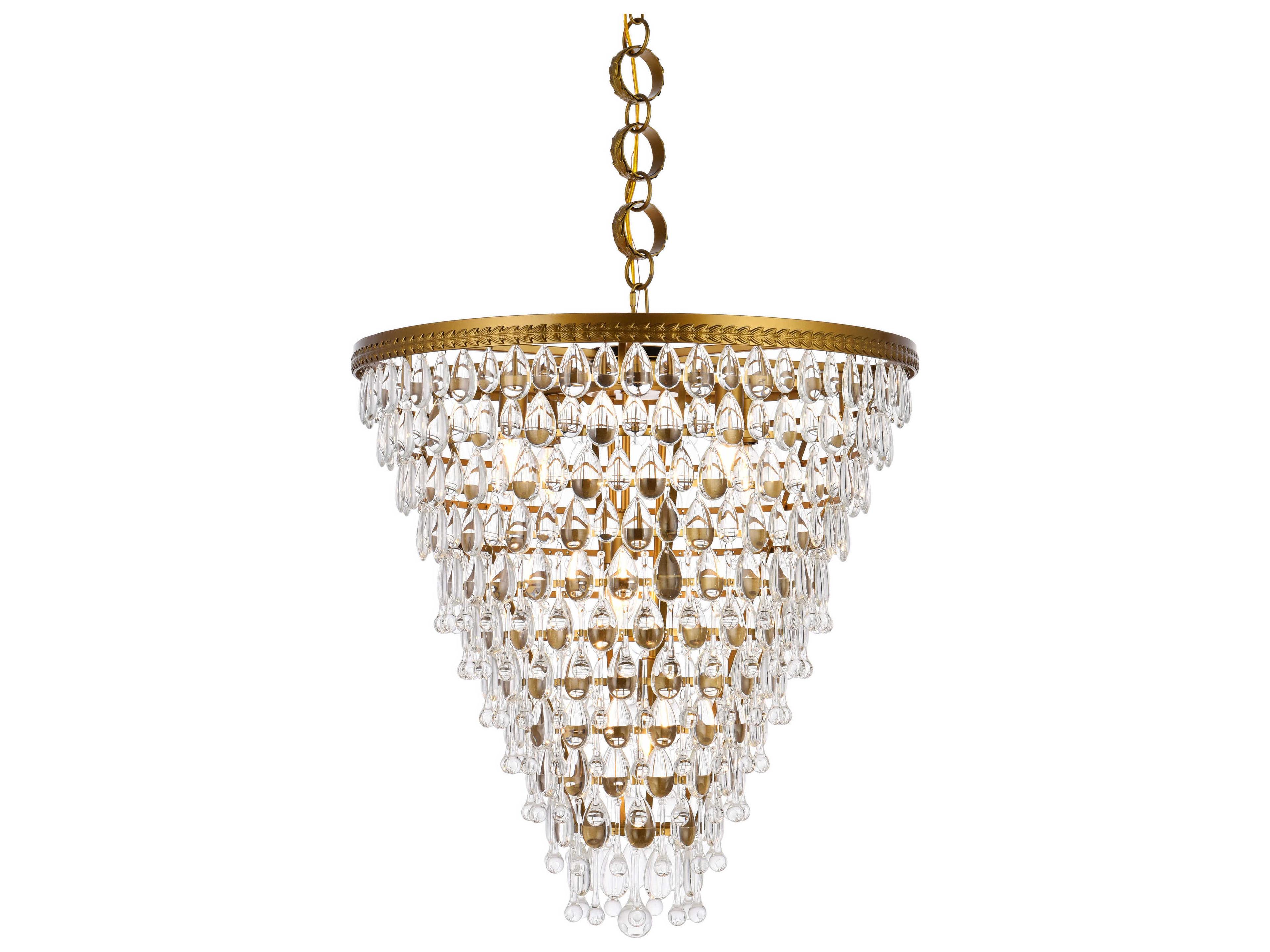 Elegant Lighting Nordic 7-Light Brass And Clear Crystal Glass Pendant
