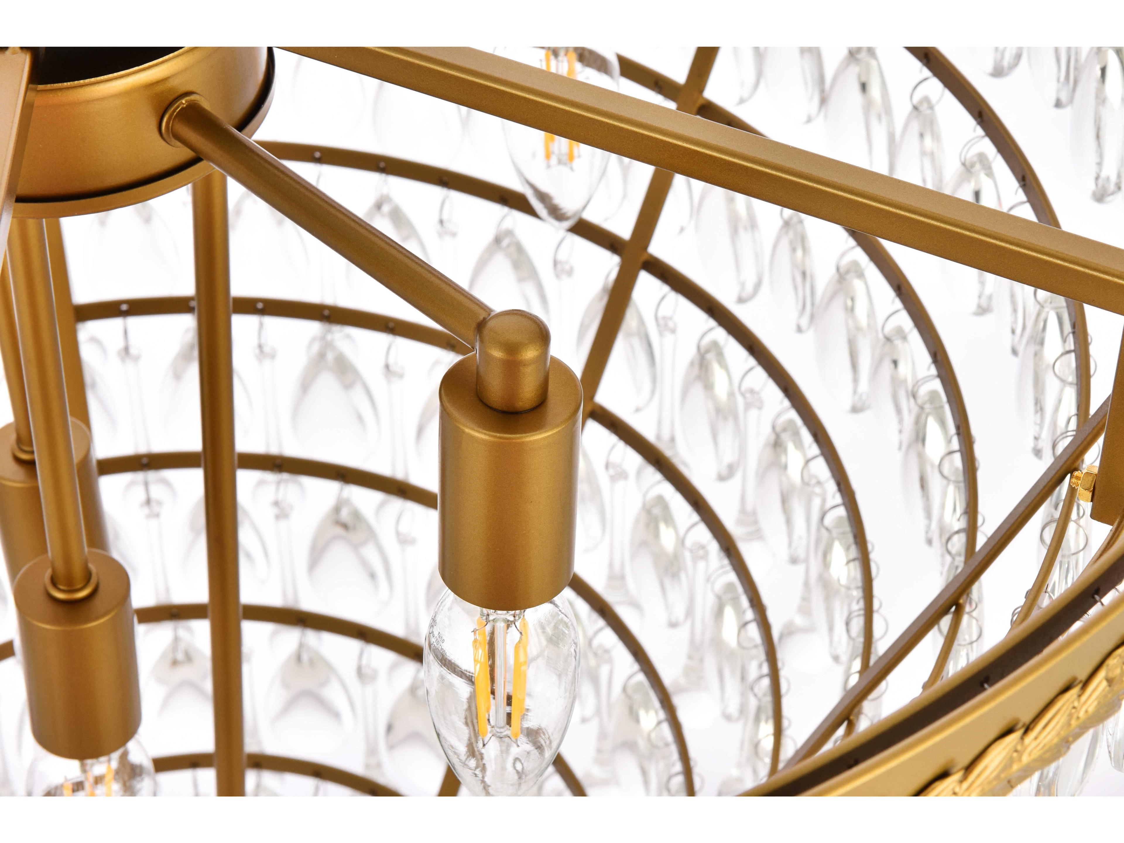 Elegant Lighting Nordic 7-Light Brass And Clear Crystal Glass Pendant