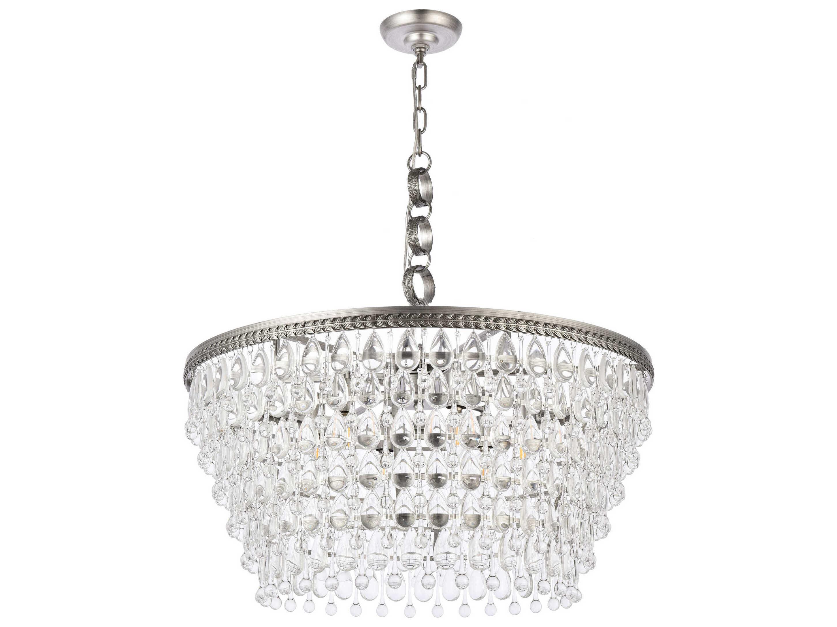 Elegant Lighting Nordic 6-Light Antique Silver Clear Crystal Empire Pendant