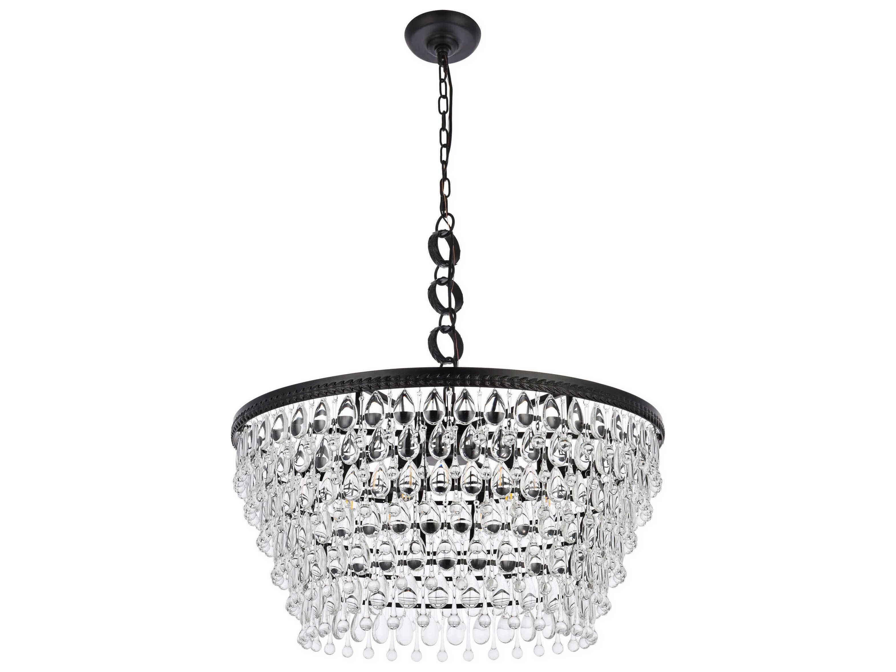 Elegant Lighting Nordic 6-Light Black And Clear Crystal Glass Pendant