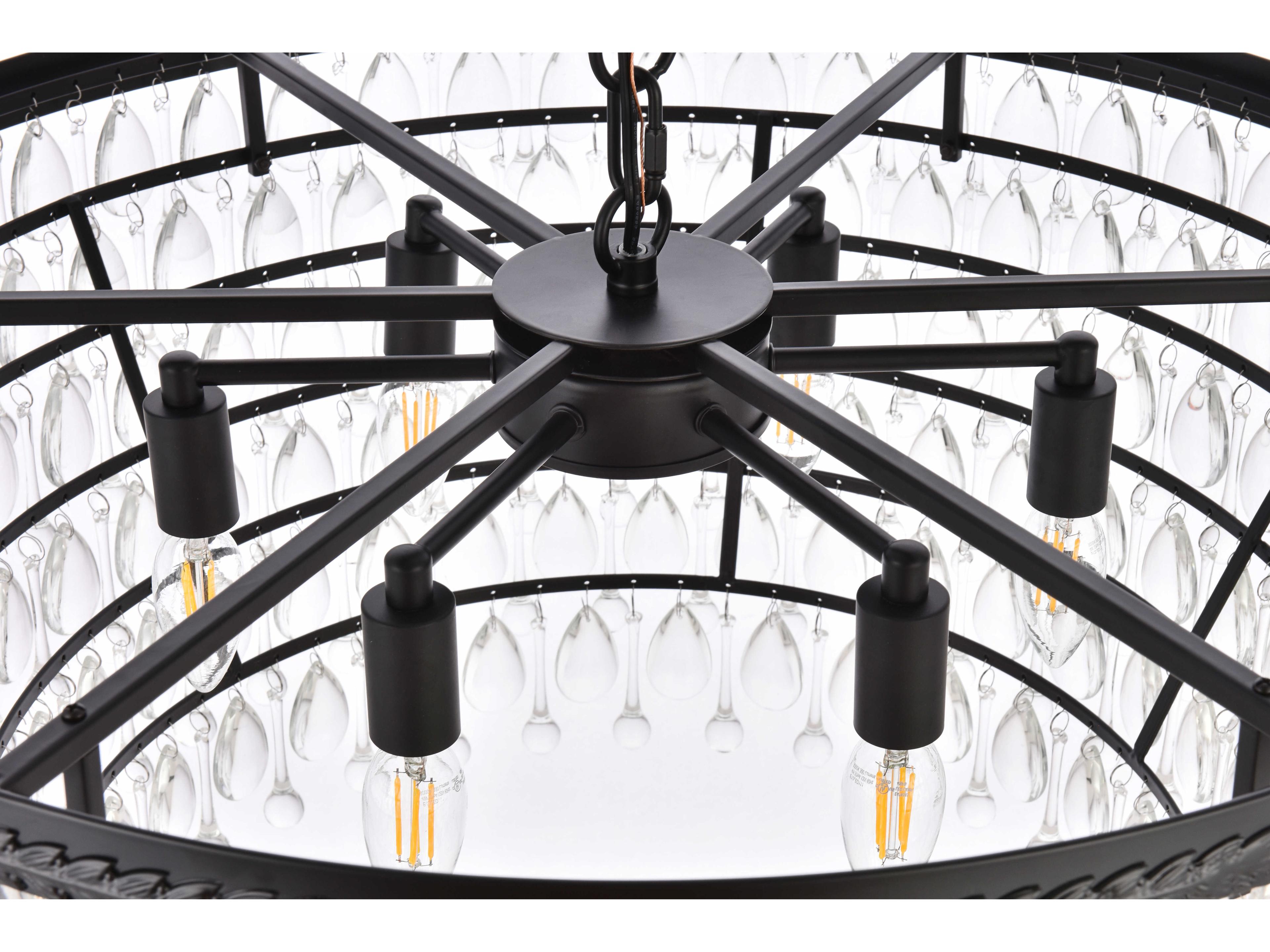 Elegant Lighting Nordic 6-Light Black And Clear Crystal Glass Pendant