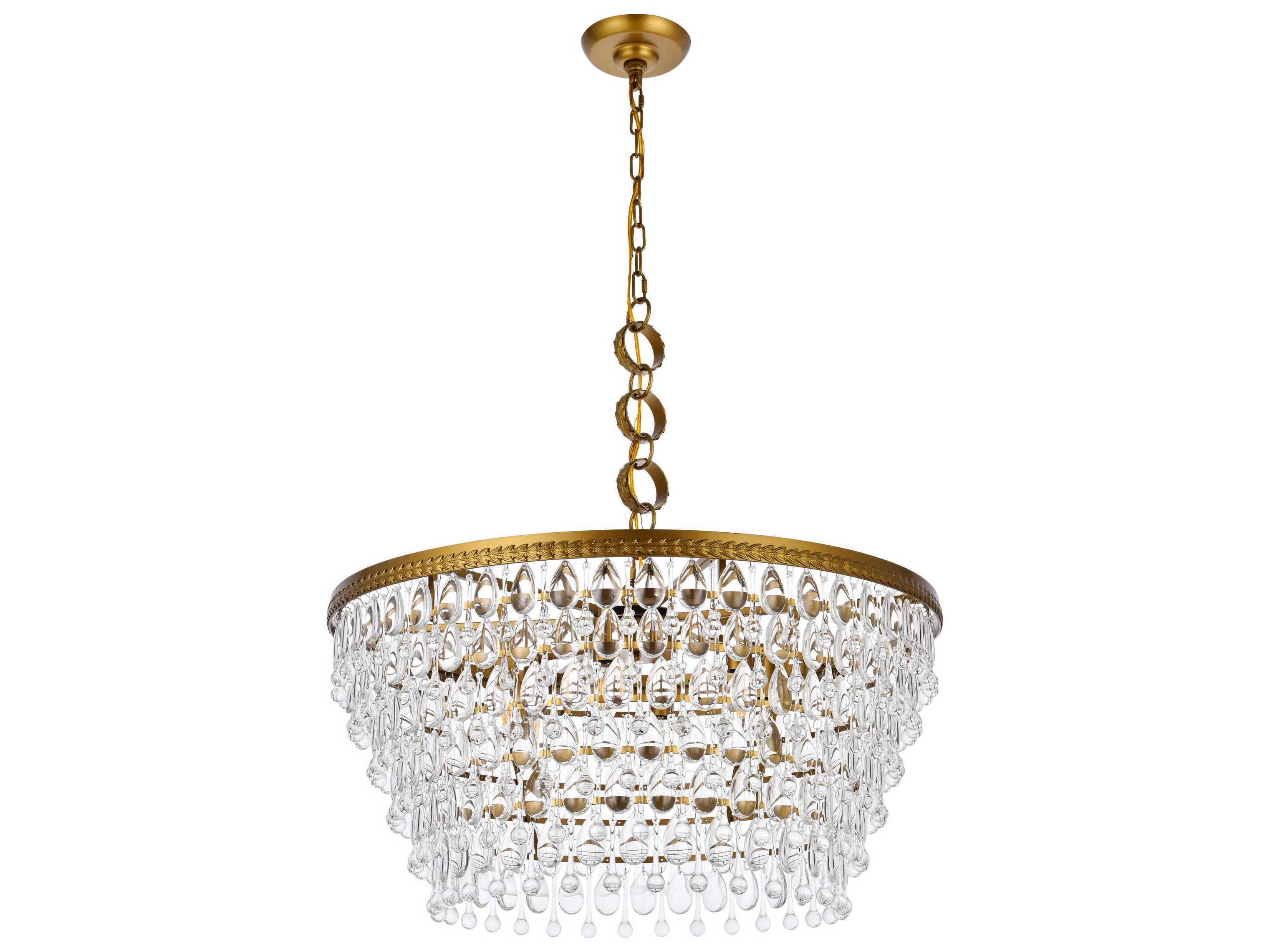 Elegant Lighting Nordic 6-Light Brass And Clear Crystal Glass Pendant