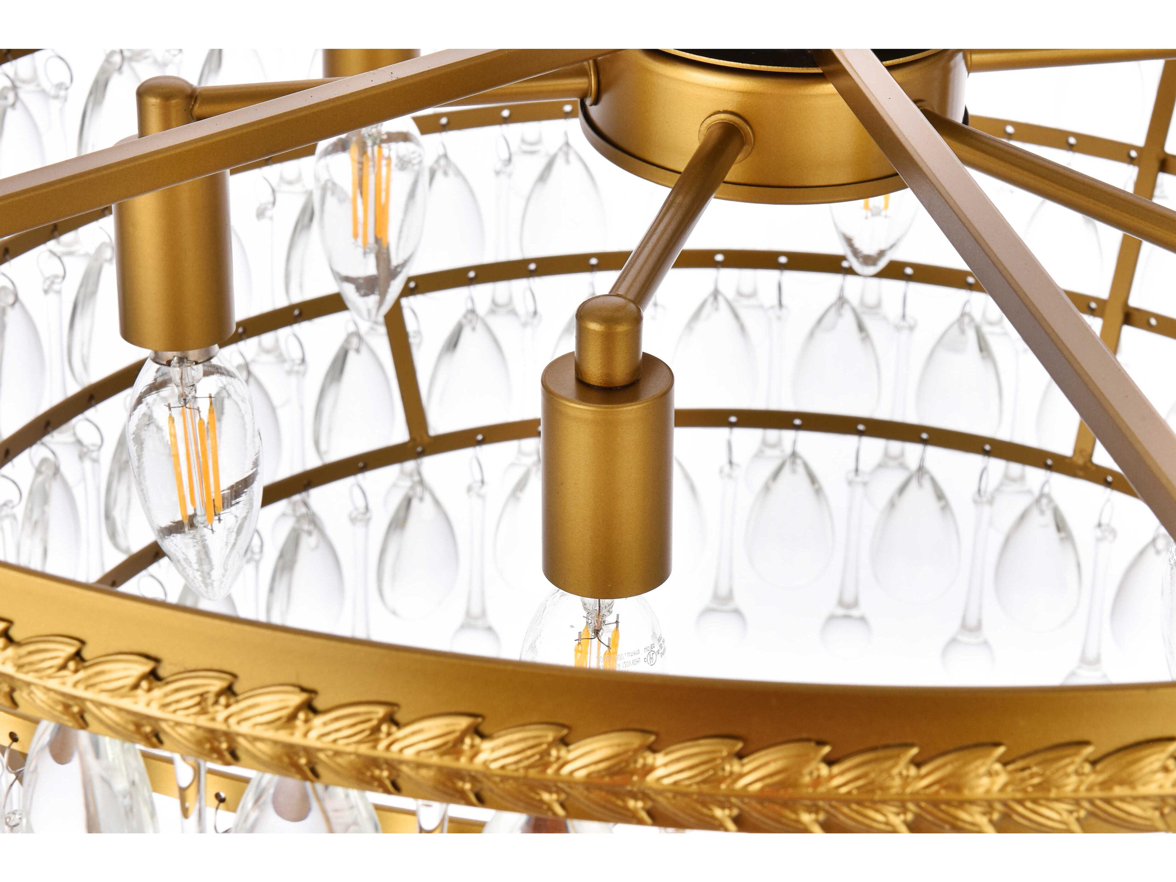 Elegant Lighting Nordic 6-Light Brass And Clear Crystal Glass Pendant